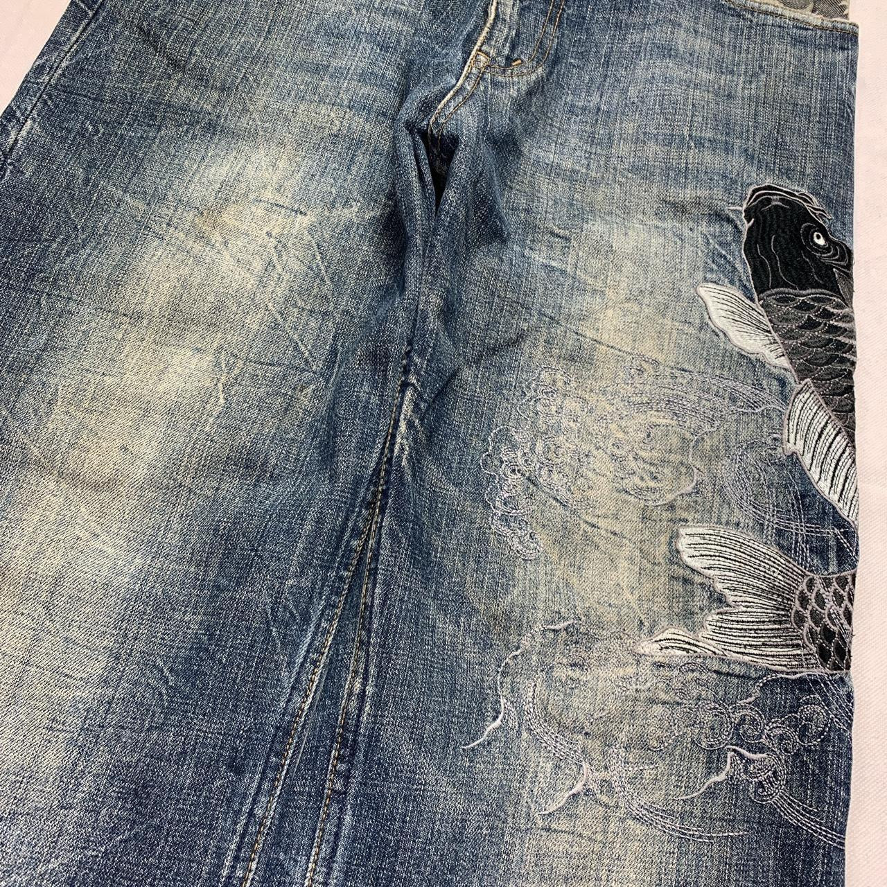 Karakuri Tamashi Koi Fish Multipocket Japanese Embroidered Denim Jeans