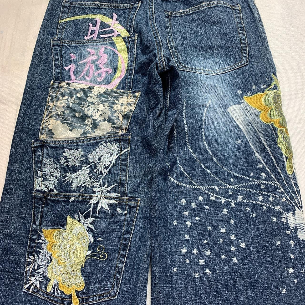 Karakuri Tamashi Japanese Embroidered Multi Pocket Denim Jeans