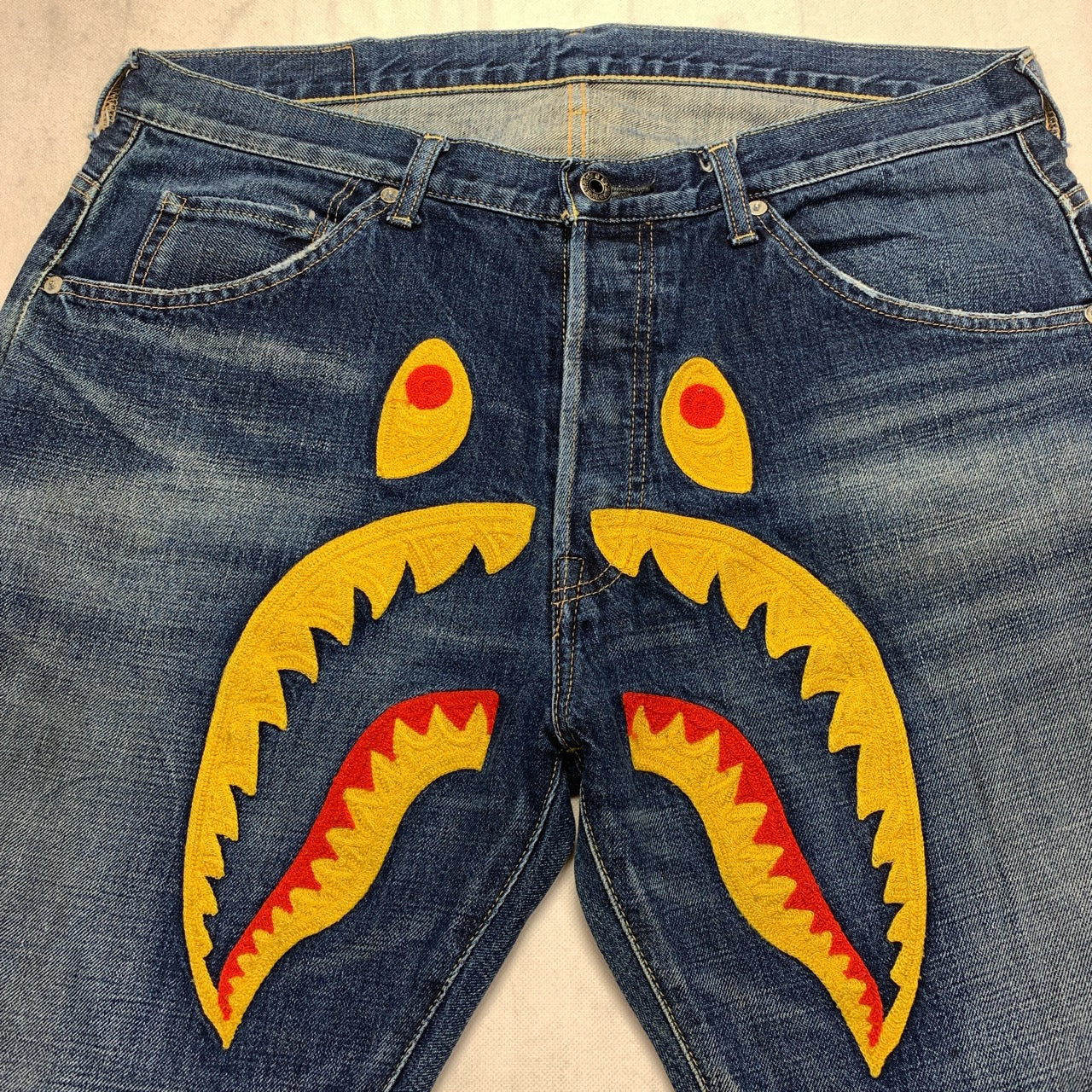 Bape Embroidered Shark Jeans