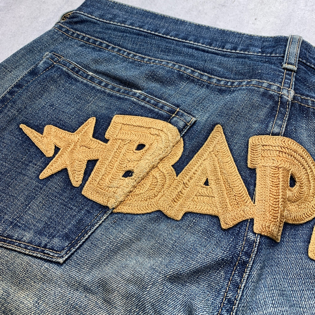 Bape Bapesta Embroidered Spell Out Jeans