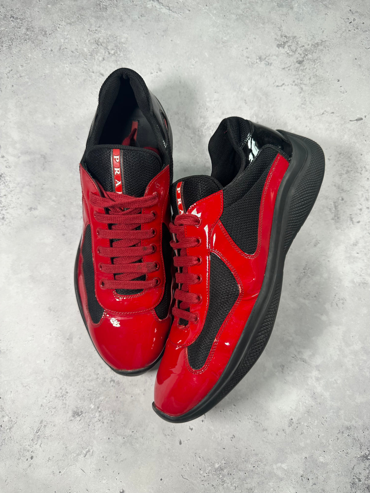 Prada America’s Cup 2022 Patent Leather Sneakers in Red & Black (UK11.5/US12.5/EU46)