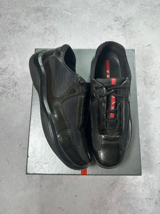 Prada America’s Cup Sneakers in Patent Black / Deep Green (UK5.5/ EU38.5-39)