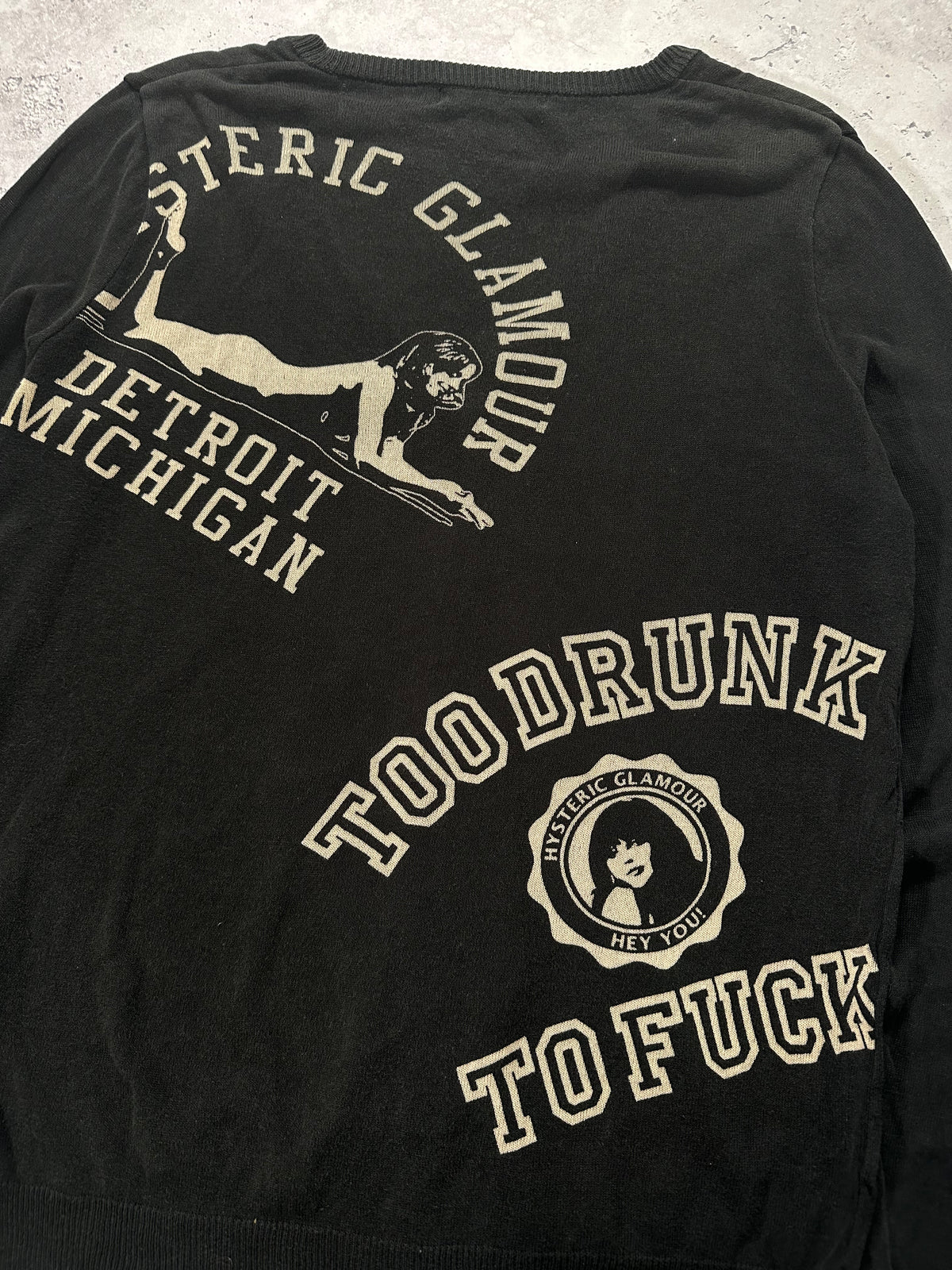 Hysteric Glamour 2005 College Logo ‘Too Drunk To Fuck’ Cardigan (S)