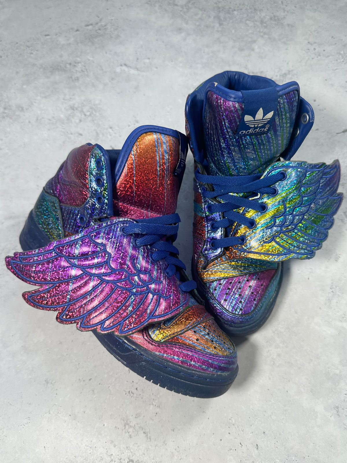 Adidas x Jeremy Scott 2012 JS Wings Iridescent Rainbow Foil Sneakers