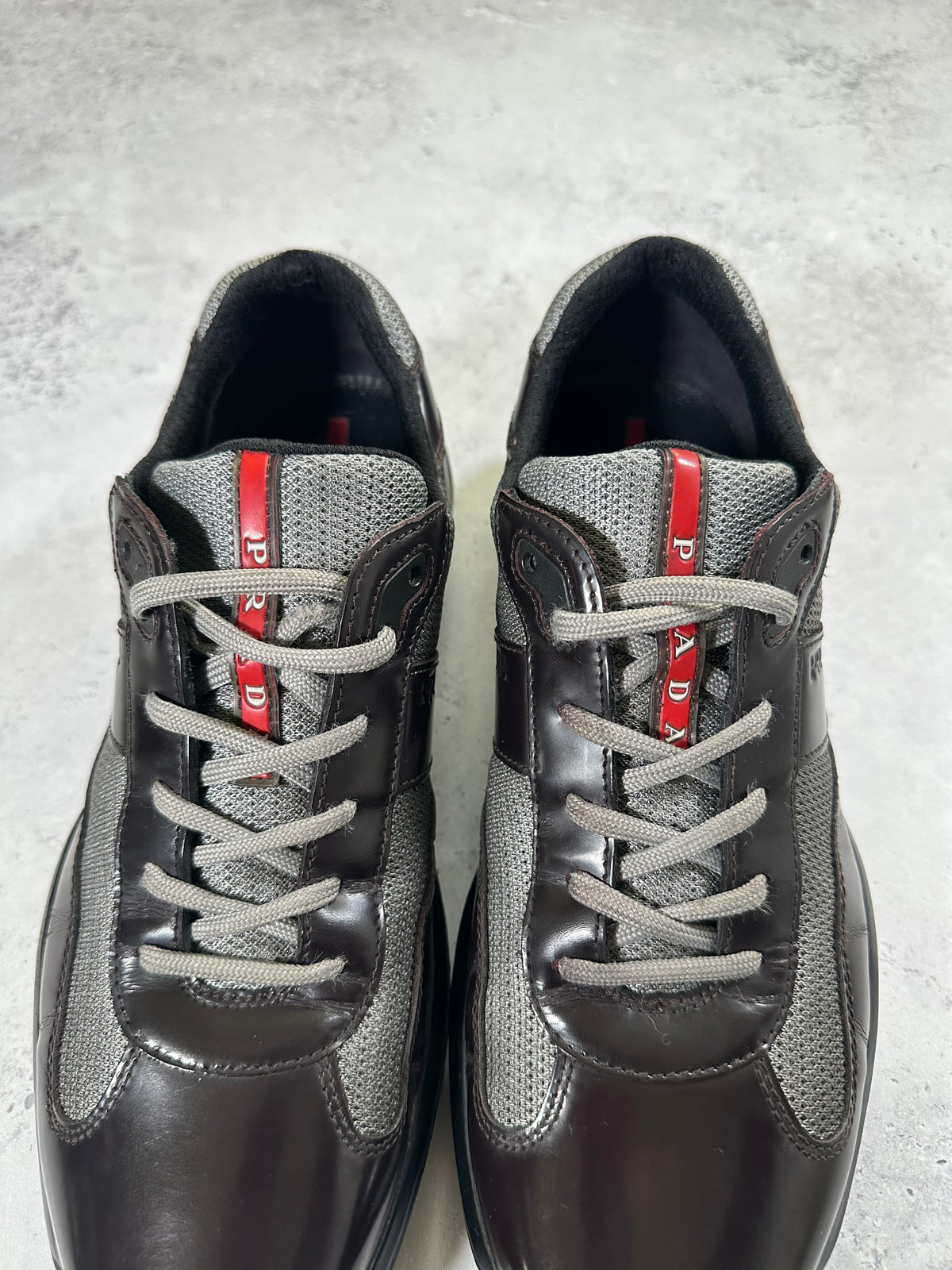 Prada Linea Rossa America’s Cup Sneakers in Patent Dark Brown (UK9-9.5/EU43-44/ US10-11)