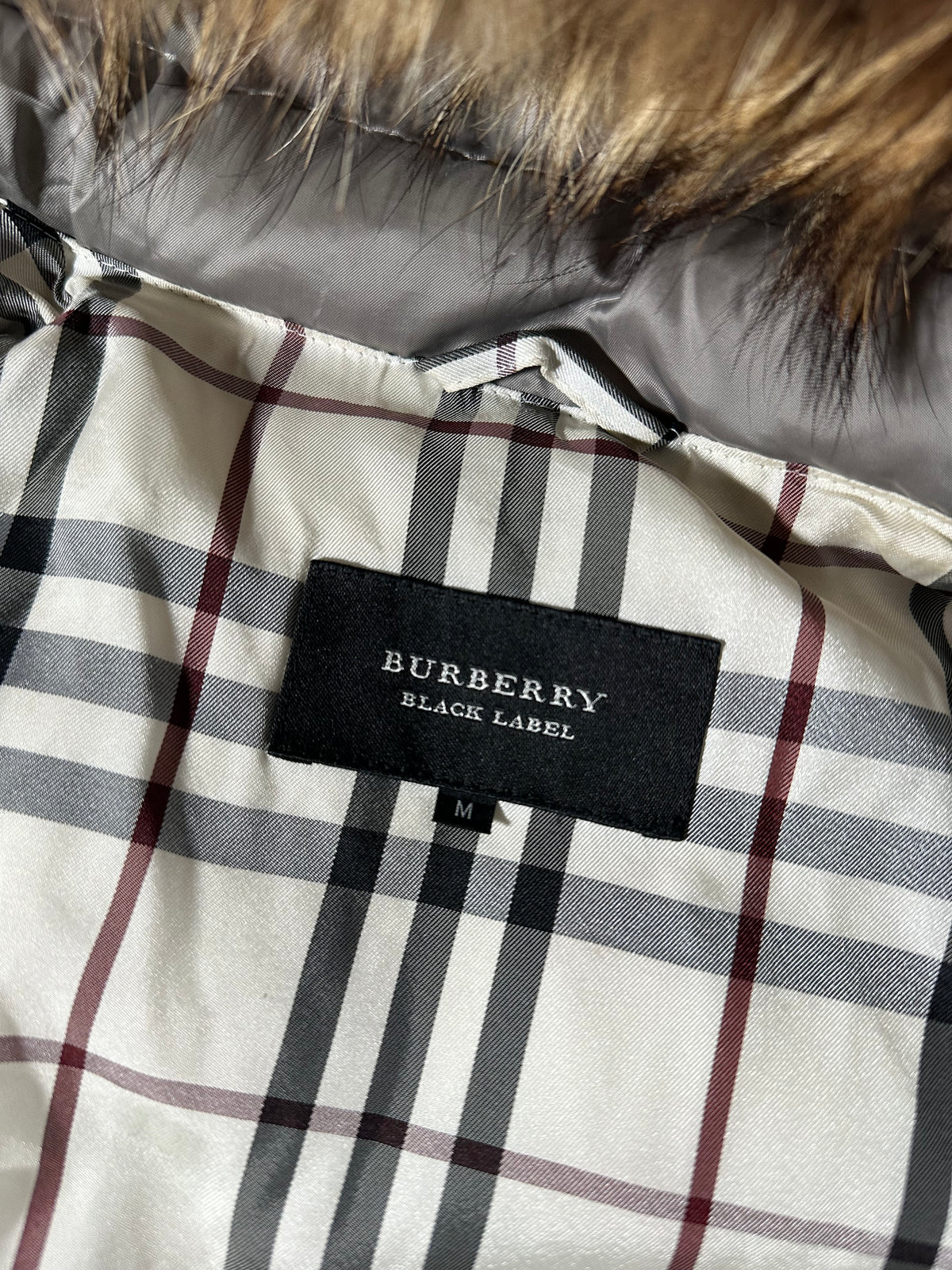 Burberry Black Label 2007 Fur Hood Puffer Jacket in Silver (M)