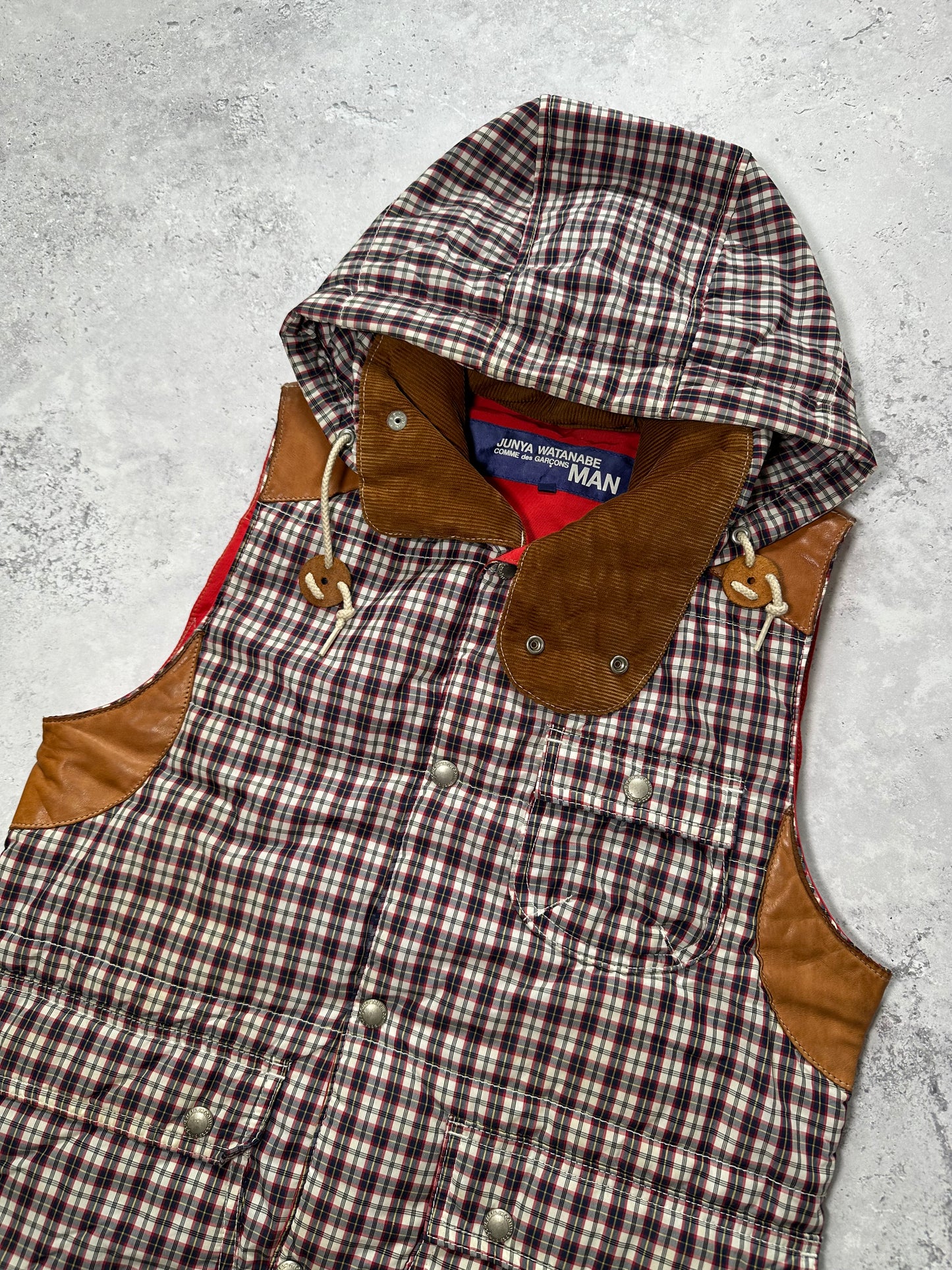 Junya Watanabe MAN Comme des Garçons 2009 Plaid Reversible Hooded Vest (XS-S)