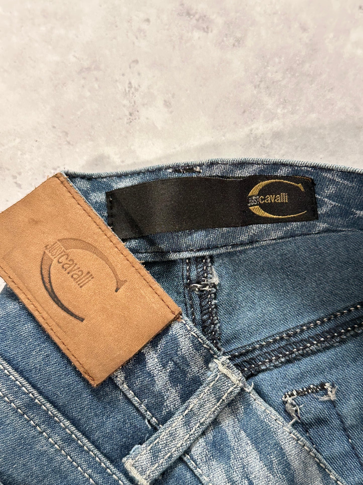 Roberto Cavalli 2006 Optical Wave Bleached Straight Fit Jeans