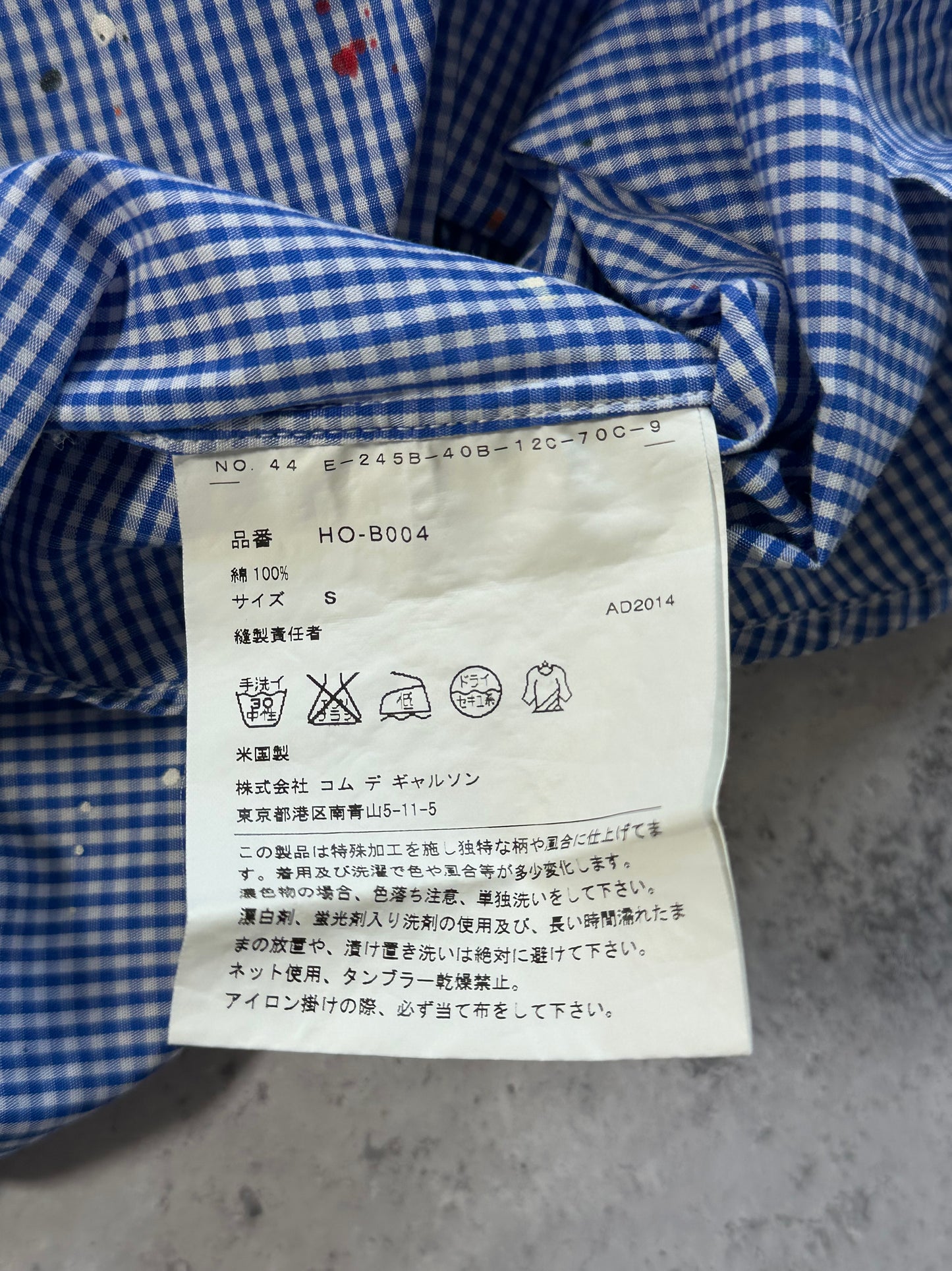 Comme des Garçons Homme x Individualized Shirts AD2014 Paint Splatter Gingham Shirt (S/M)