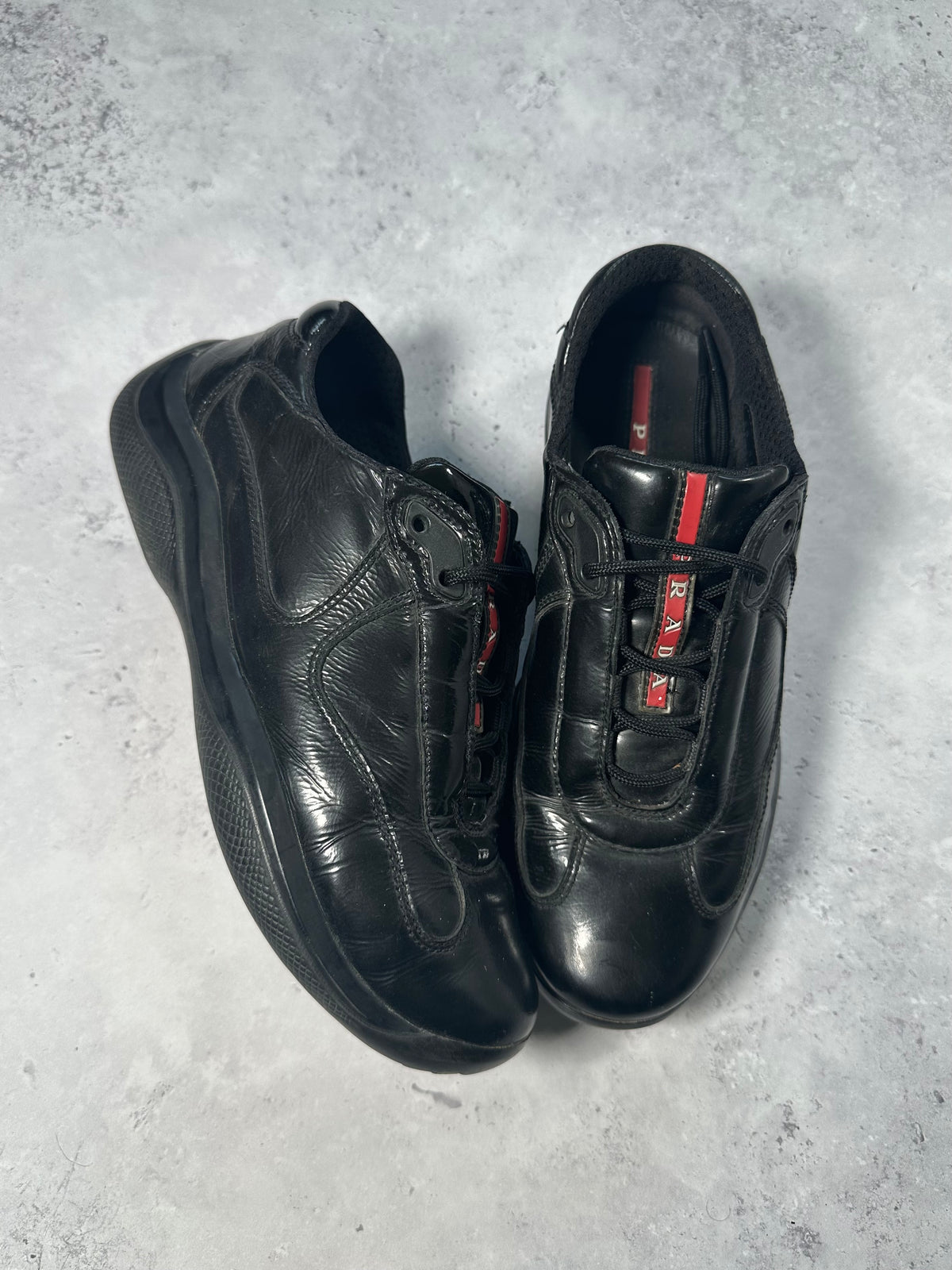 Prada Linea Rossa America’s Cup Full Leather Sneakers in Patent Black (UK5-5.5/EU38-38.5/ US6-6.5)