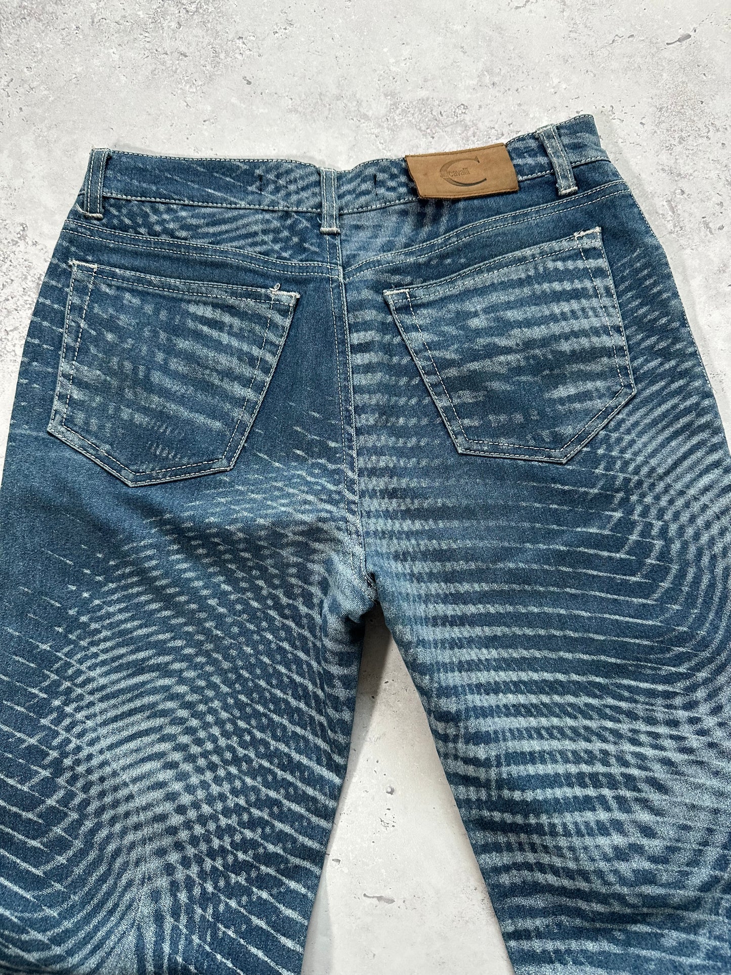 Roberto Cavalli 2006 Optical Wave Bleached Straight Fit Jeans
