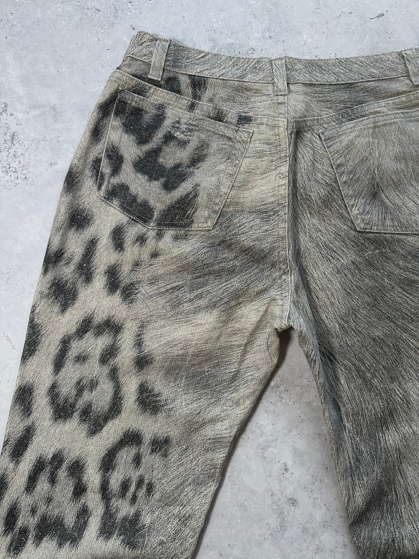 Roberto Cavalli FW2002 Leopard Print Fur Effect Trousers