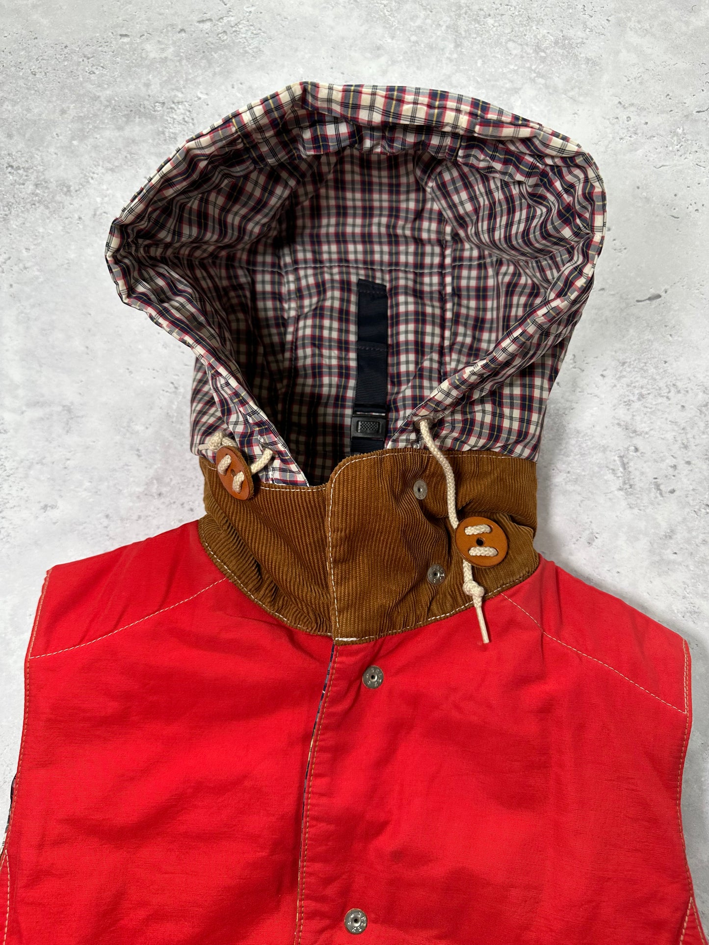 Junya Watanabe MAN Comme des Garçons 2009 Plaid Reversible Hooded Vest (XS-S)
