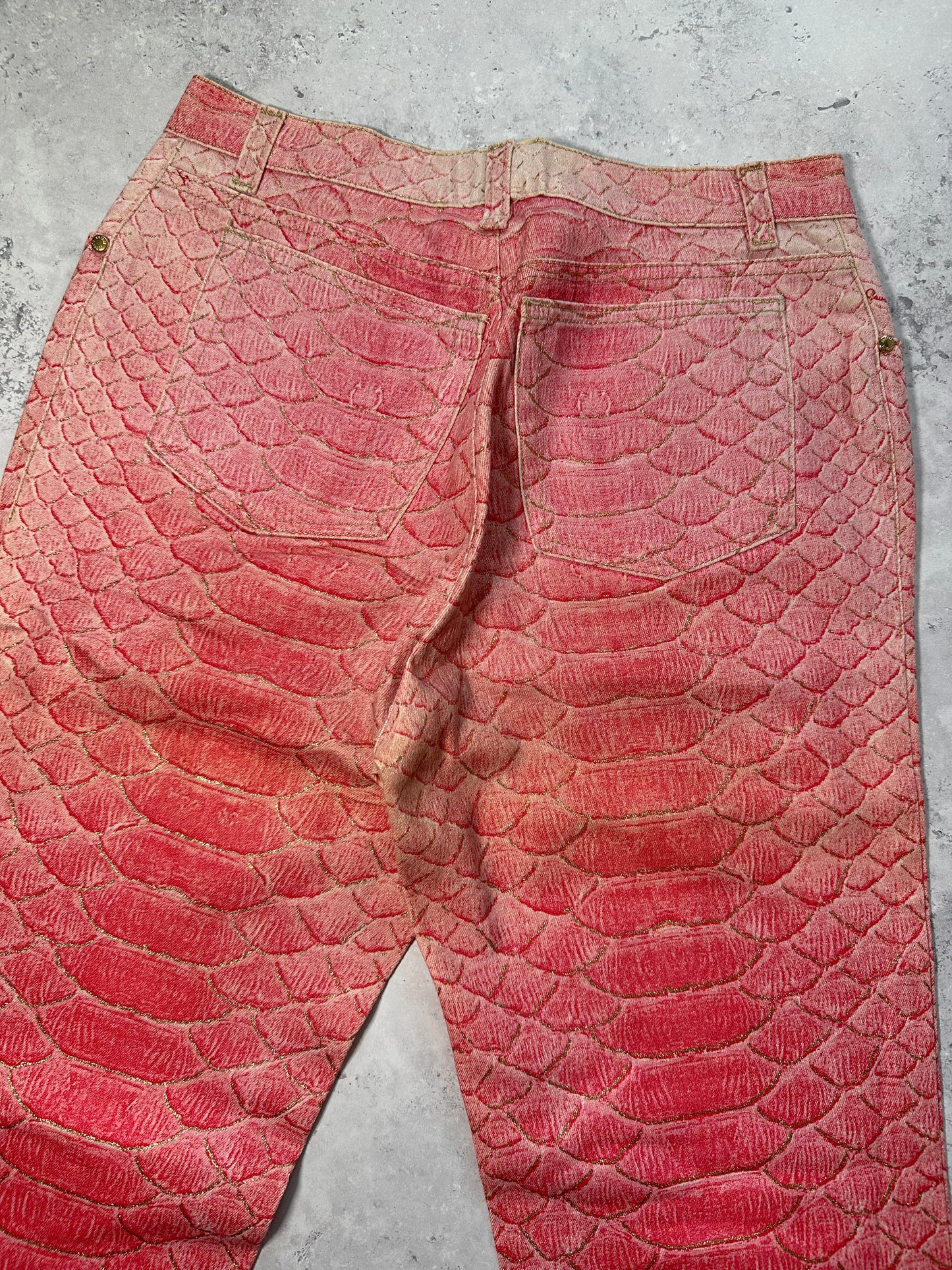 Roberto Cavalli S/S1999 Pink Python Glittered Swarovski Jeans (W29 L32)