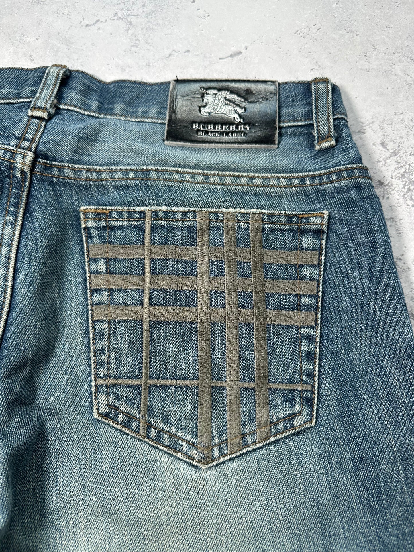 Burberry Black Label 2008 Embroidered Pocket Check Jeans (W29”/73cm)