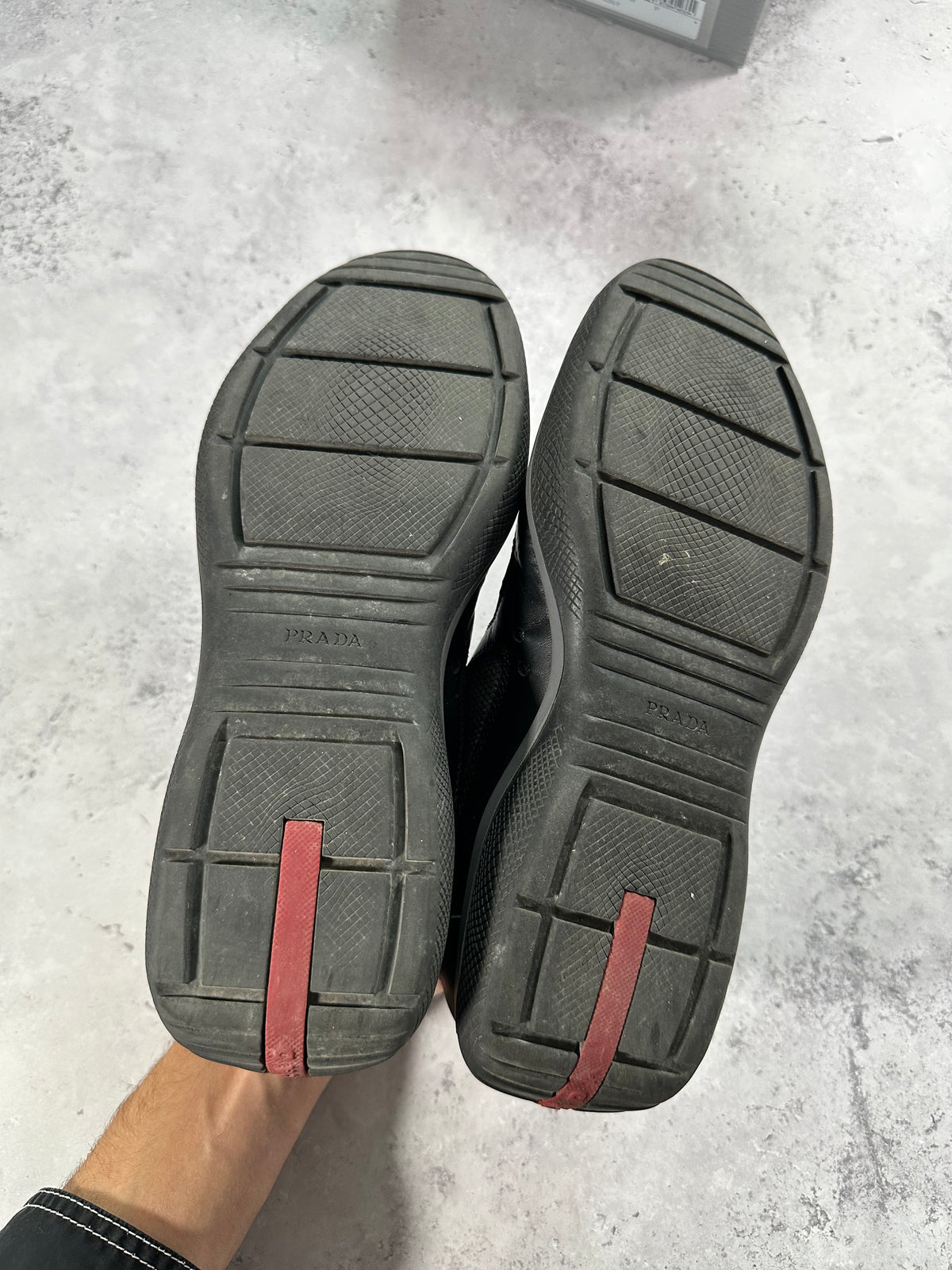 Prada Linea Rossa America’s Cup Leather & Mesh Sneakers in Black 
(UK8-8.5/EU42.5/US9-9.5)