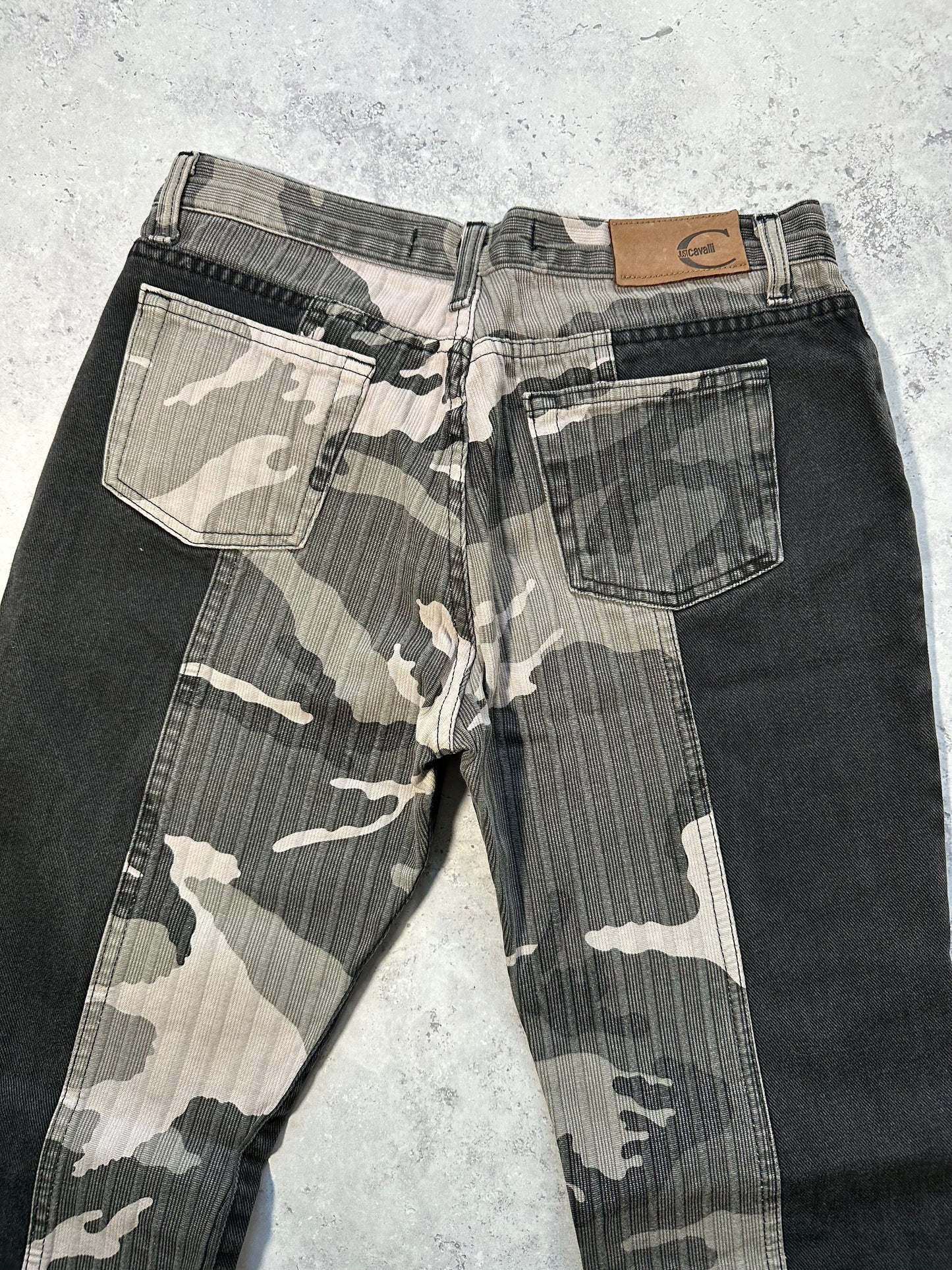 Roberto Cavalli 2005 Split Camo Flared Bootcut Jeans (W28 L30)