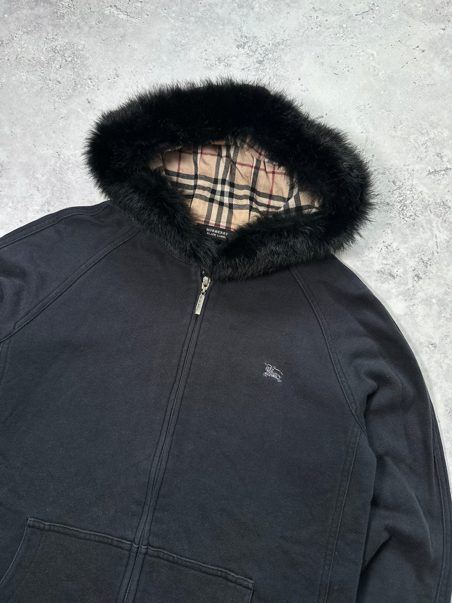 Burberry Black Label Fur Hood Zip Hoodie (S)