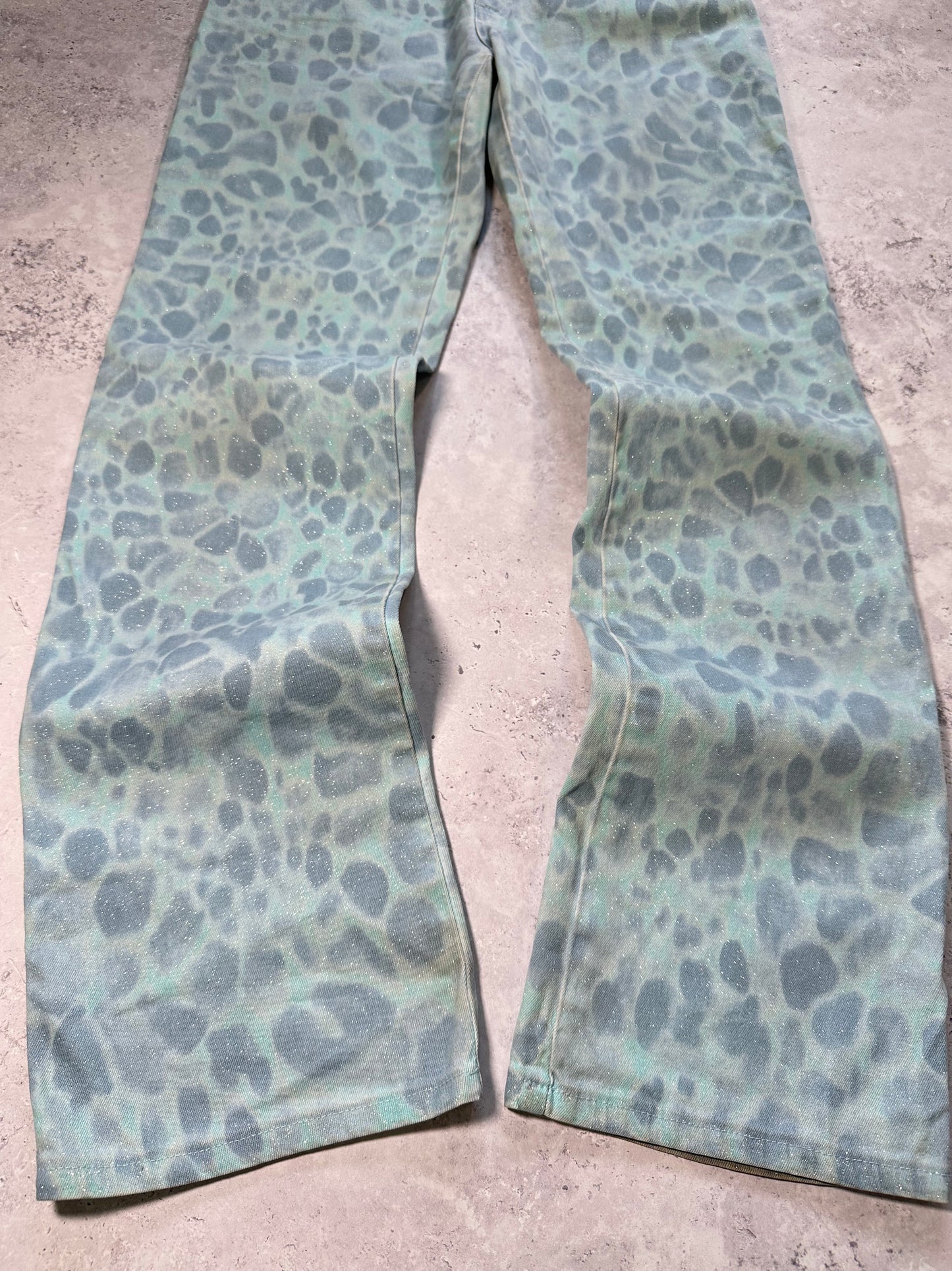 Roberto Cavalli Aqua Python Print Glitter Jeans (Waist 28”)