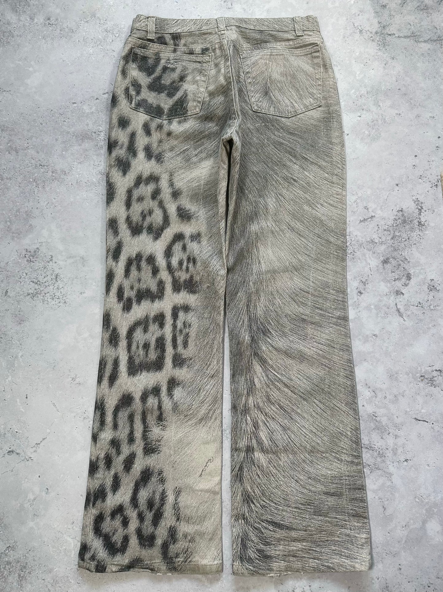 Roberto Cavalli FW2002 Leopard Print Fur Effect Trousers
