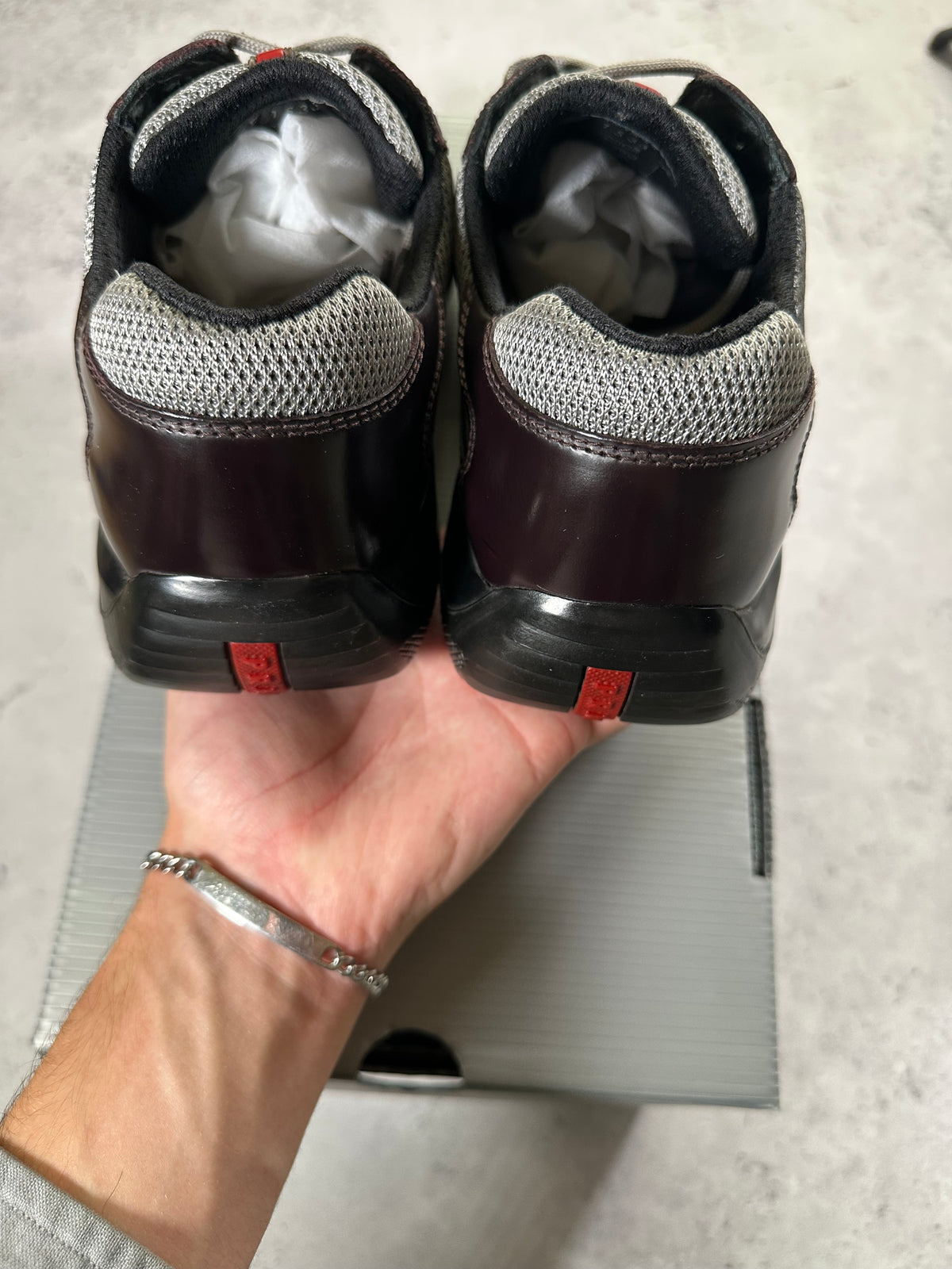 Prada Linea Rossa America’s Cup Sneakers in Patent Dark Brown (UK9-9.5/EU43-44/ US10-11)