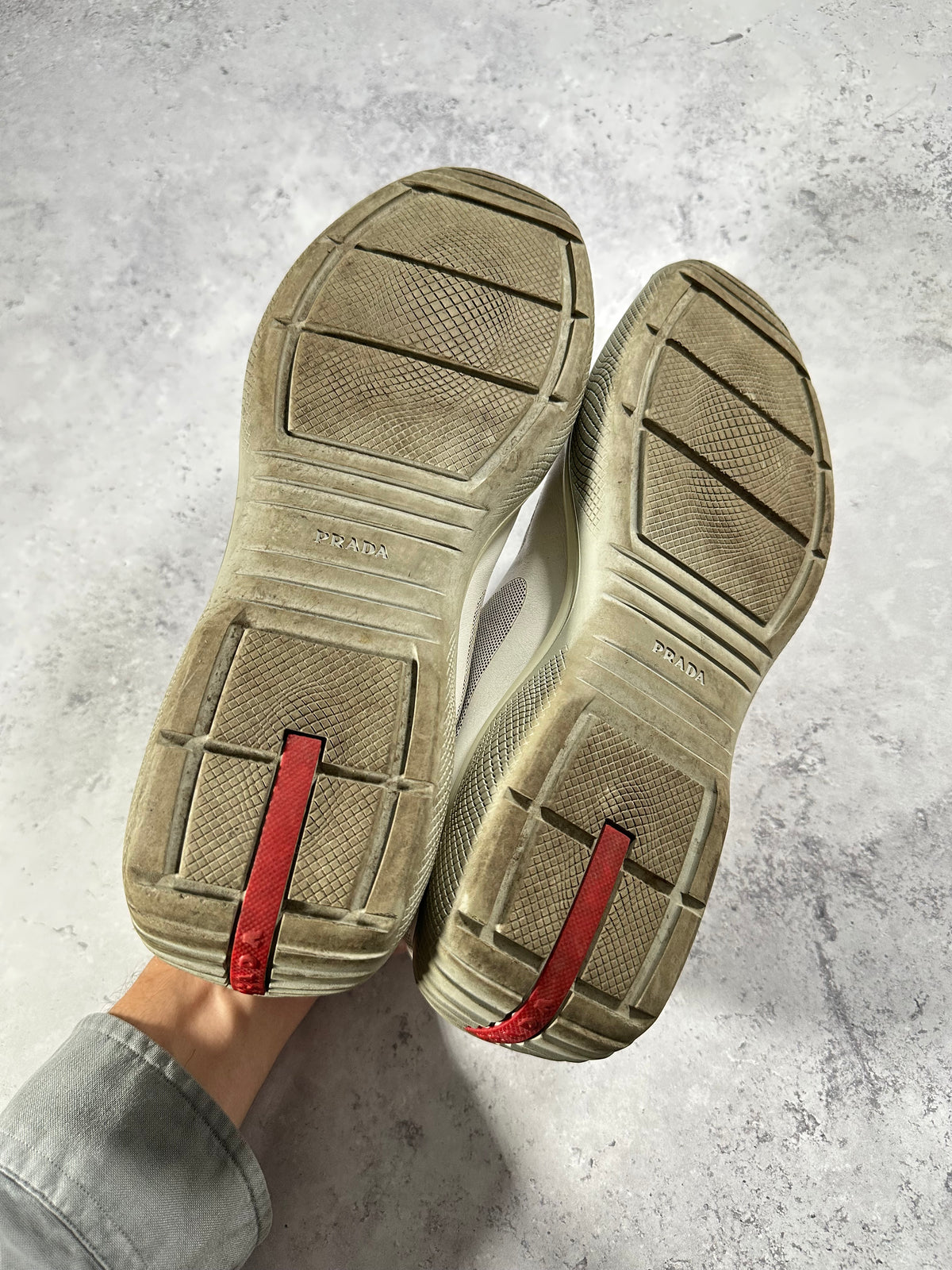 Prada Linea Rossa America’s Cup Sneakers in White & Cream (tagged UK9 fits UK10-11/EU 44-45/US 11-12)