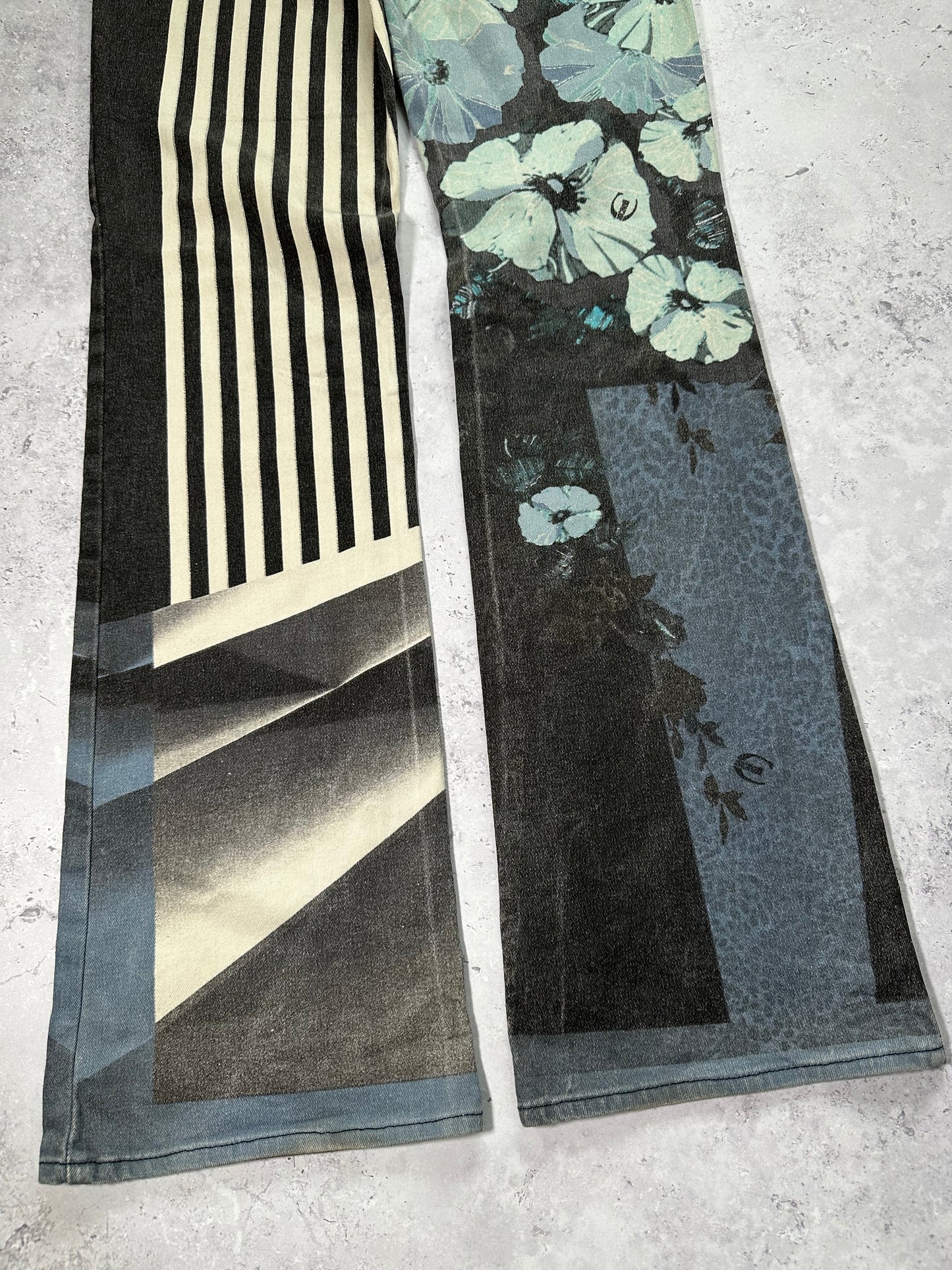 Roberto Cavalli 2005 Striped Floral Flared Jeans
