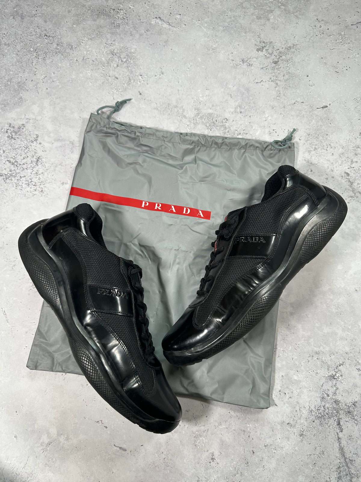 Prada Linea Rossa America’s Cup Sneakers in Patent Black (fits UK11/EU45/ US12)