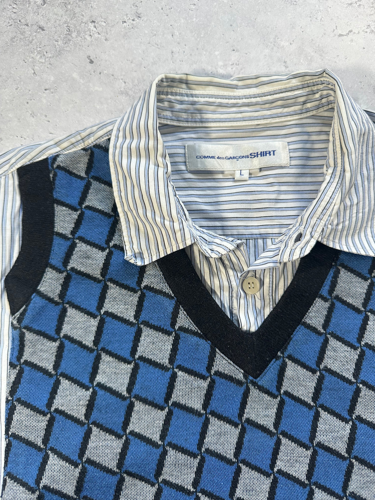 Comme des Garçons Shirt Argyle Knit Panel Striped Longsleeve Shirt (L)