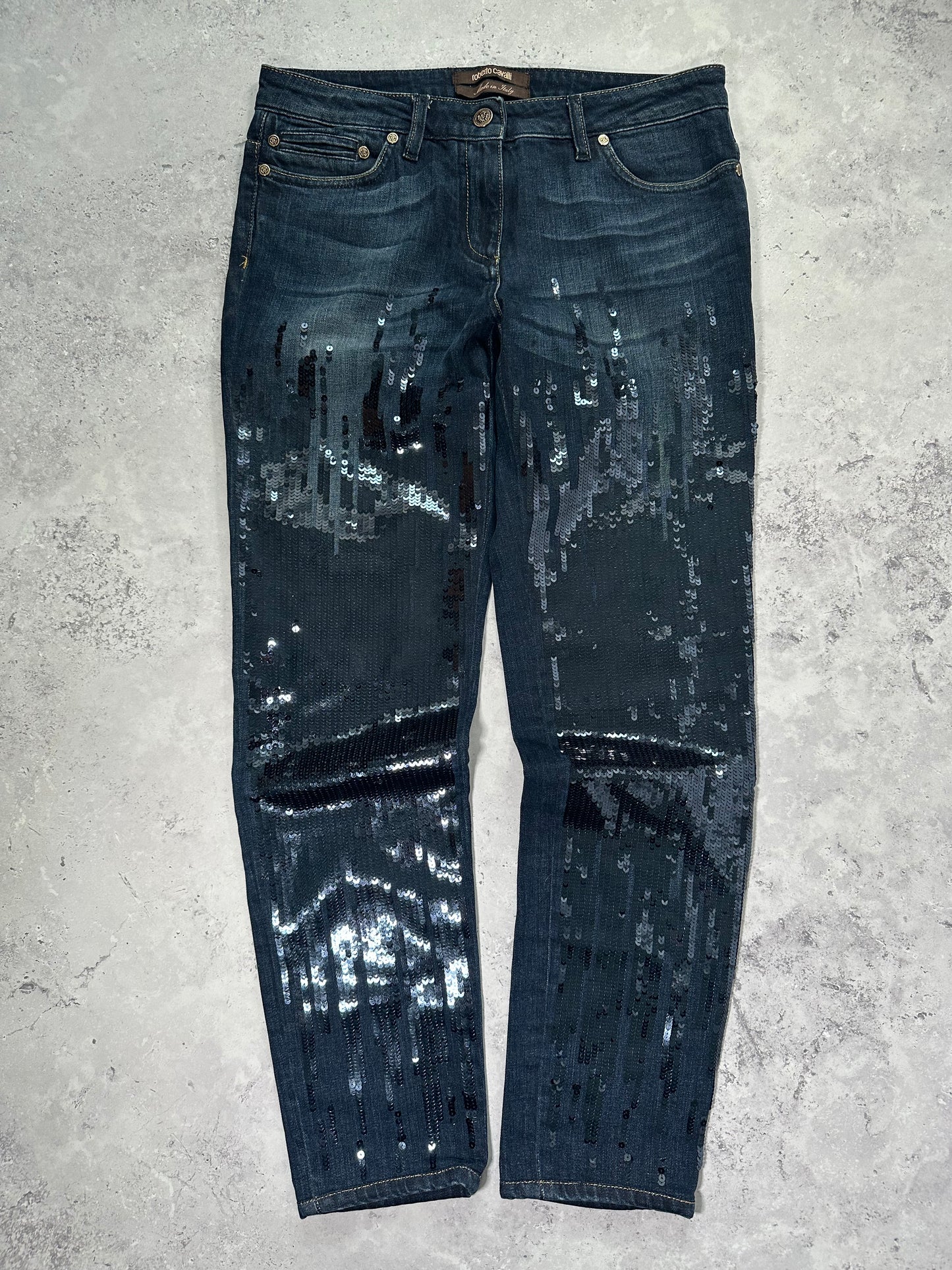 Roberto Cavalli 2010s Sequinned Denim Jeans (W28)
