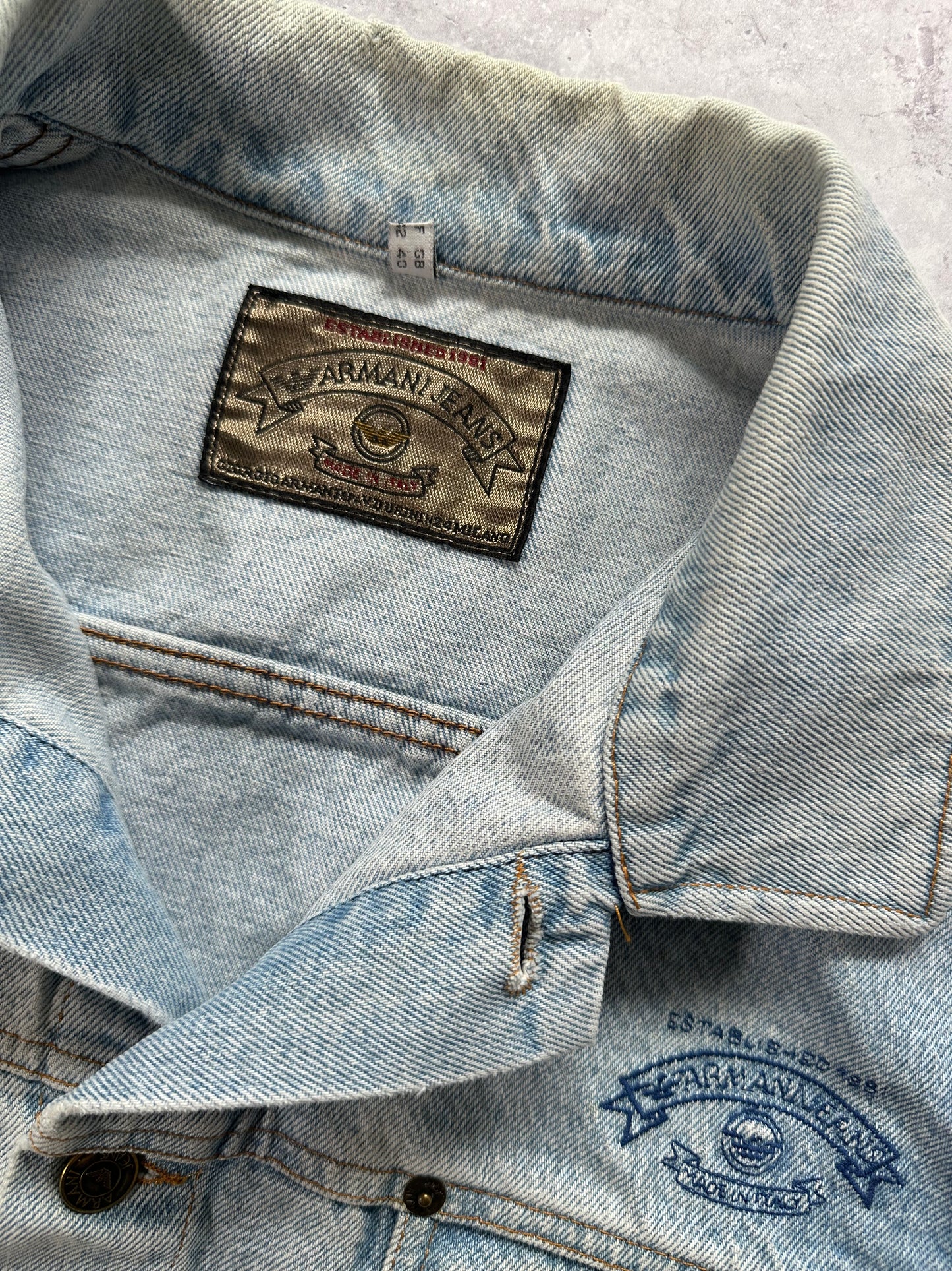 Armani Jeans 1990s Enzyme Wash Trucker Denim Jacket (L)