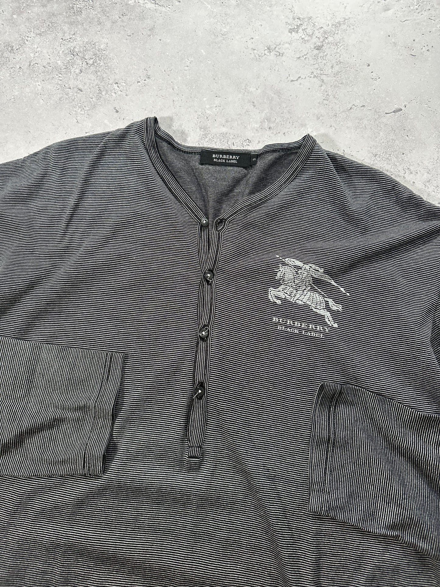 Burberry Black Label 2008 Striped Longsleeve Henley Tshirt (M)