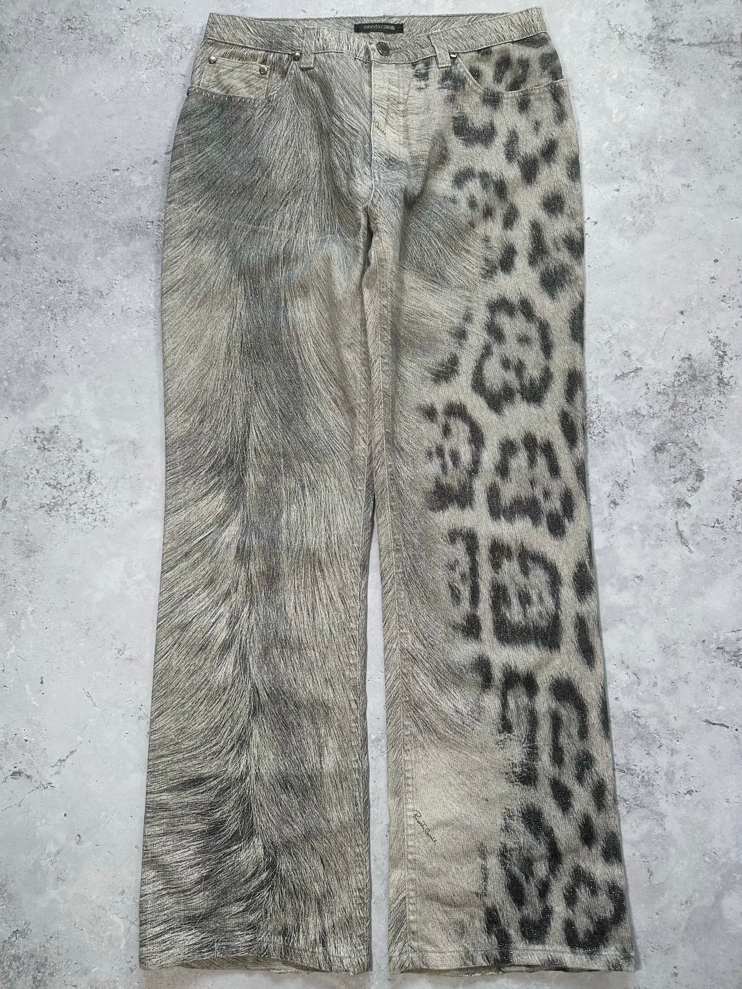 Roberto Cavalli FW2002 Leopard Print Fur Effect Trousers