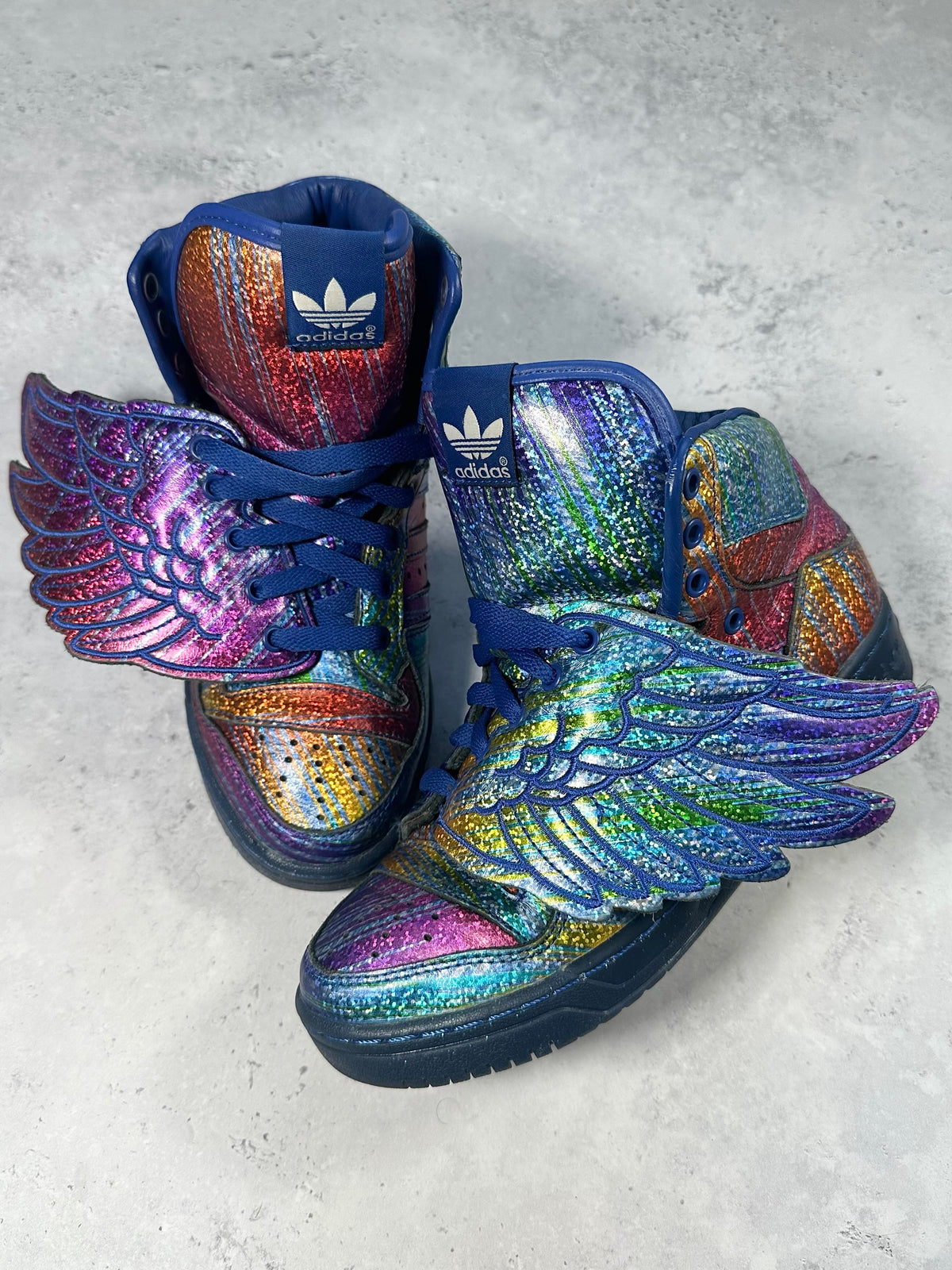 Adidas x Jeremy Scott 2012 JS Wings Iridescent Rainbow Foil Sneakers