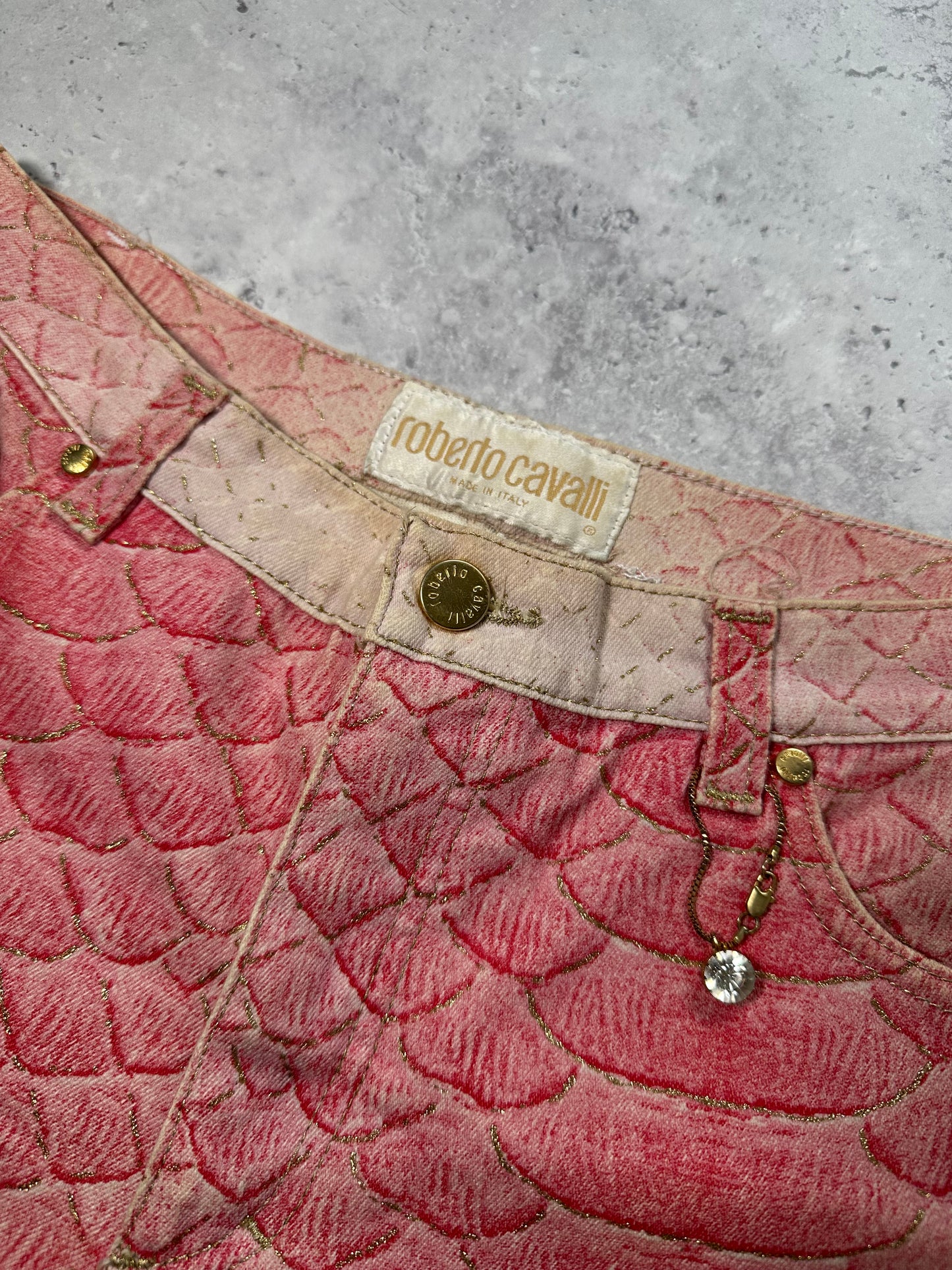 Roberto Cavalli S/S1999 Pink Python Glittered Swarovski Jeans (W29 L32)