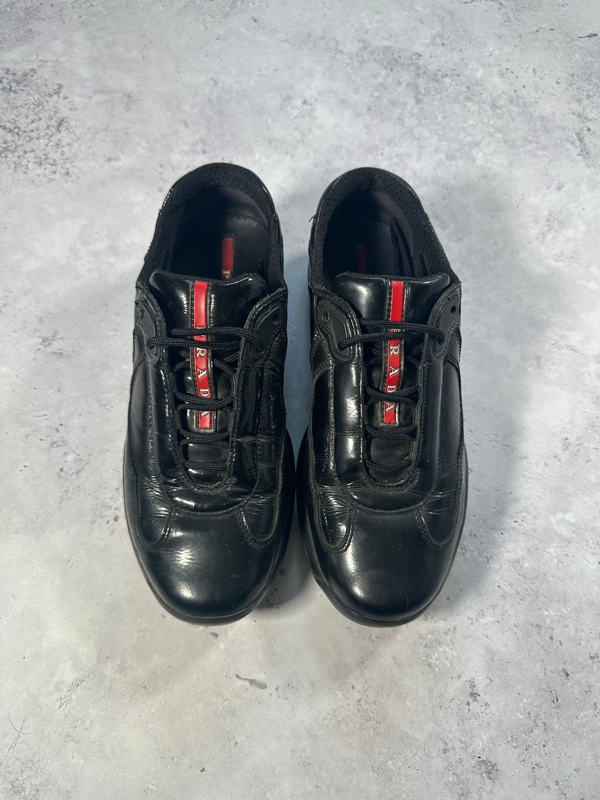 Prada Linea Rossa America’s Cup Full Leather Sneakers in Patent Black (UK5-5.5/EU38-38.5/ US6-6.5)