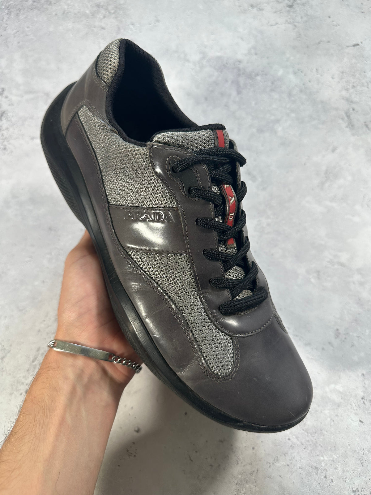 Prada Linea Rossa America’s Cup Sneakers in Patent Grey (fits UK9-9.5/EU43-44/US10-10.5)