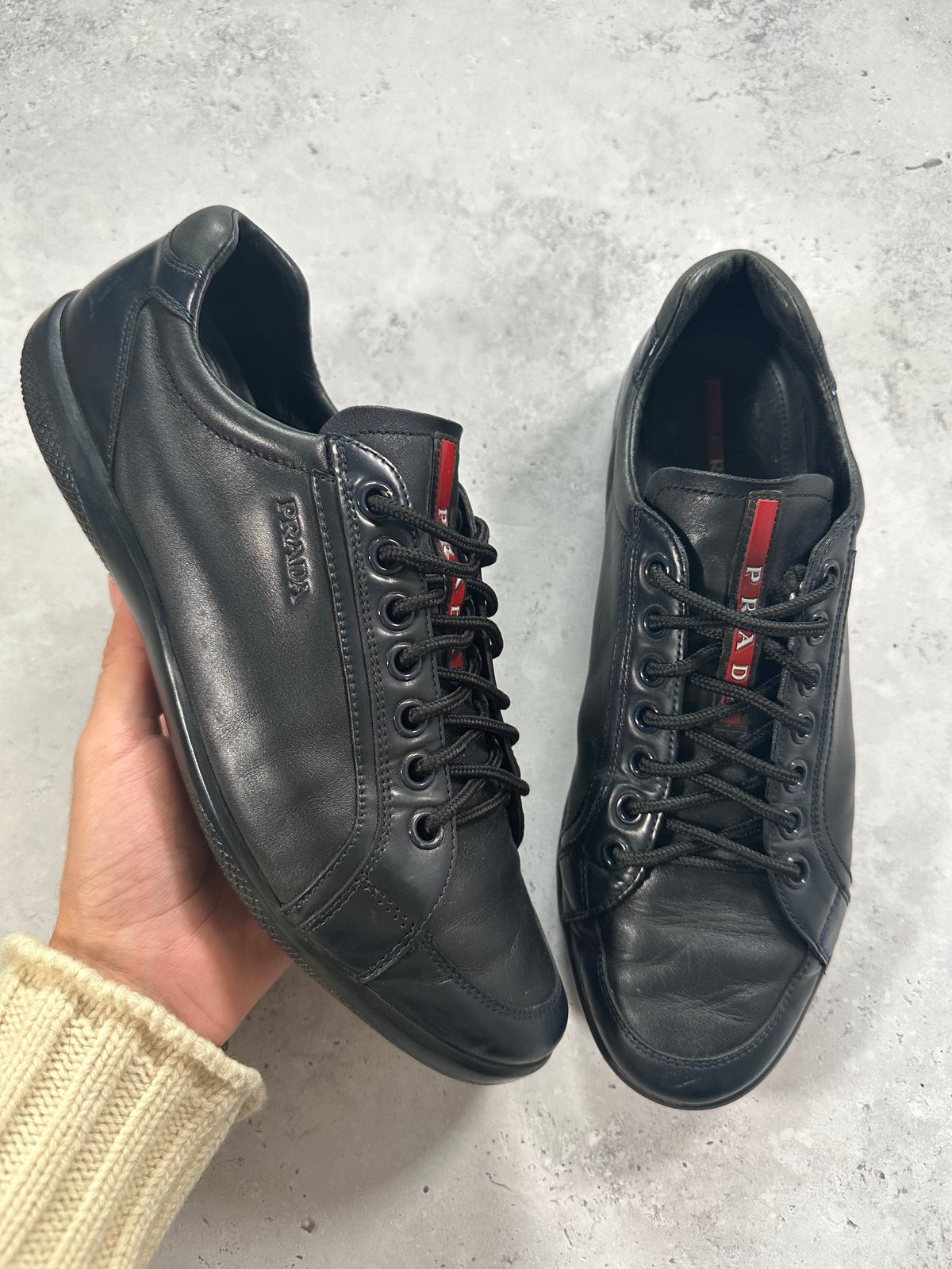 Prada Linea Rossa 2000s Leather ‘GAT’ Low Sneakers in Black (UK9/US10/EU43)