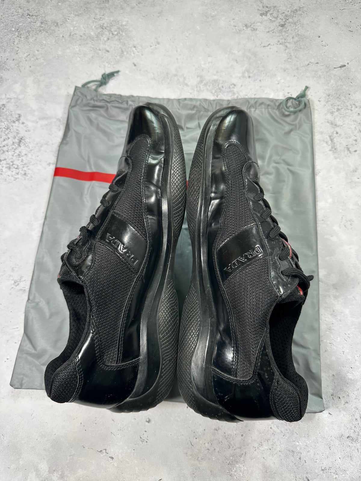 Prada Linea Rossa America’s Cup Sneakers in Patent Black (fits UK11/EU45/ US12)