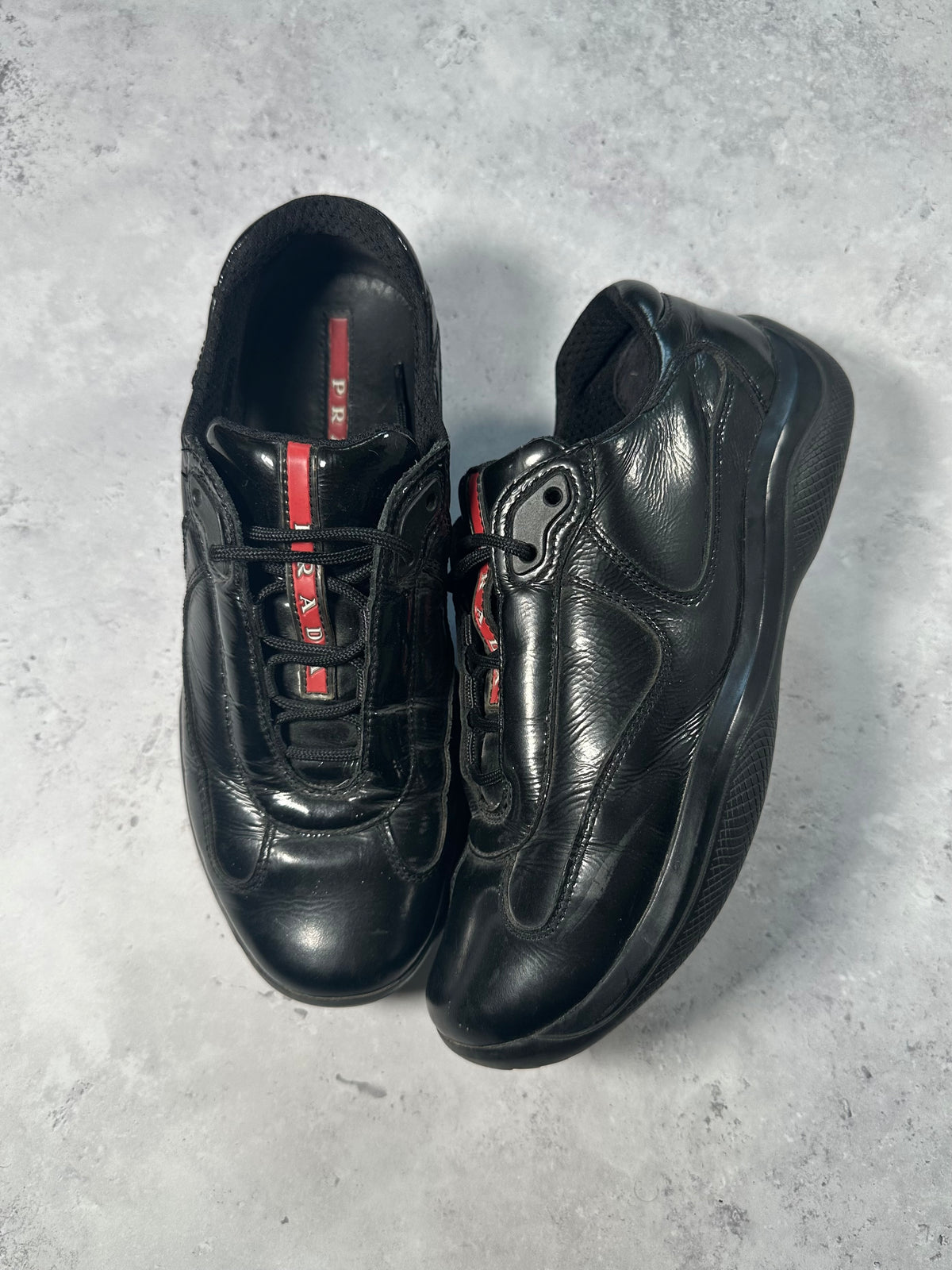 Prada Linea Rossa America’s Cup Full Leather Sneakers in Patent Black (UK5-5.5/EU38-38.5/ US6-6.5)
