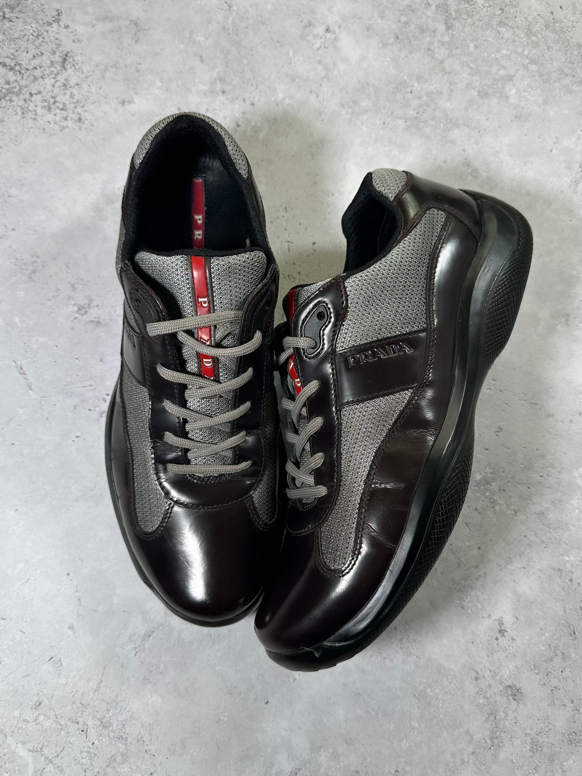 Prada Linea Rossa America’s Cup Sneakers in Patent Dark Brown (UK9-9.5/EU43-44/ US10-11)
