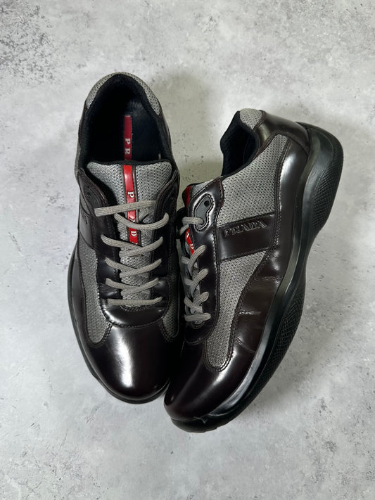 Prada Linea Rossa America’s Cup Sneakers in Patent Dark Brown (UK9-9.5/EU43-44/ US10-11)