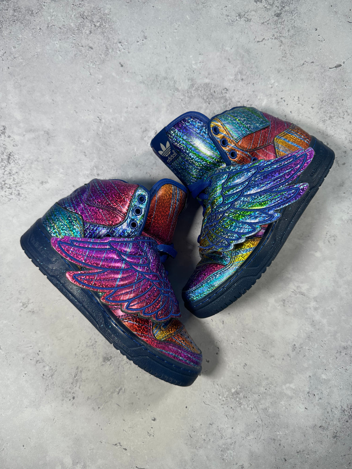 Adidas x Jeremy Scott 2012 JS Wings Iridescent Rainbow Foil Sneakers
