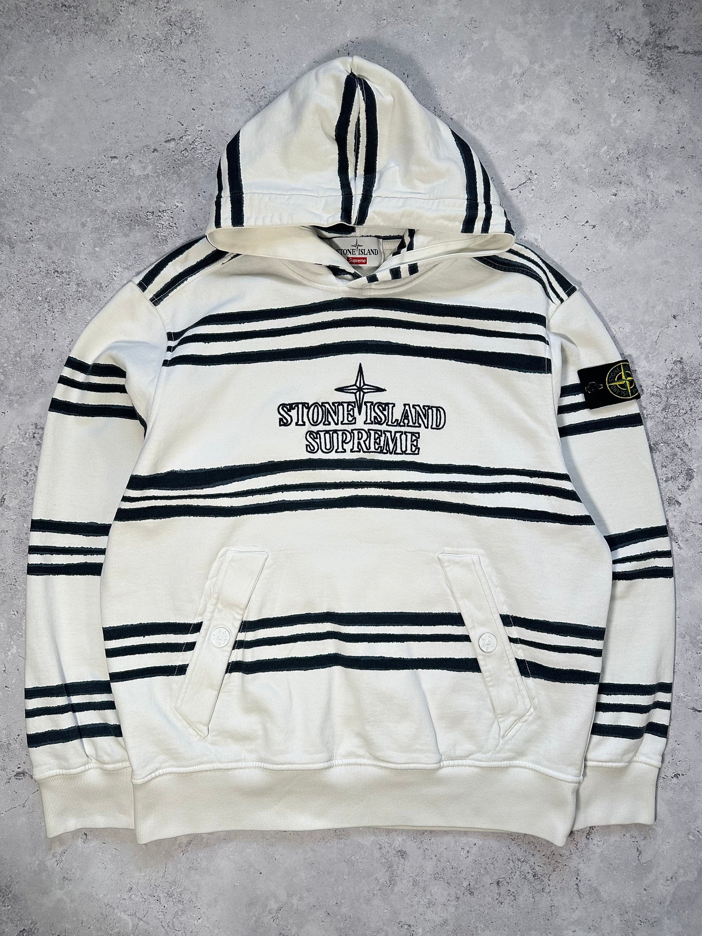 Stone Island x Supreme 2020 Striped Pullover Hoodie (M)