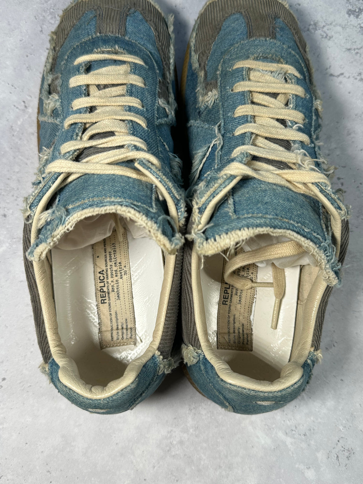 Maison Margiela 2017 Denim Corduroy Patchwork GAT Sneakers (EU44 / UK10 / US11)