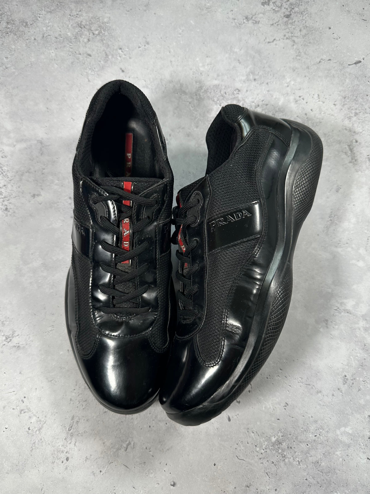 Prada Linea Rossa America’s Cup Sneakers in Patent Black (fits UK11/EU45/ US12)