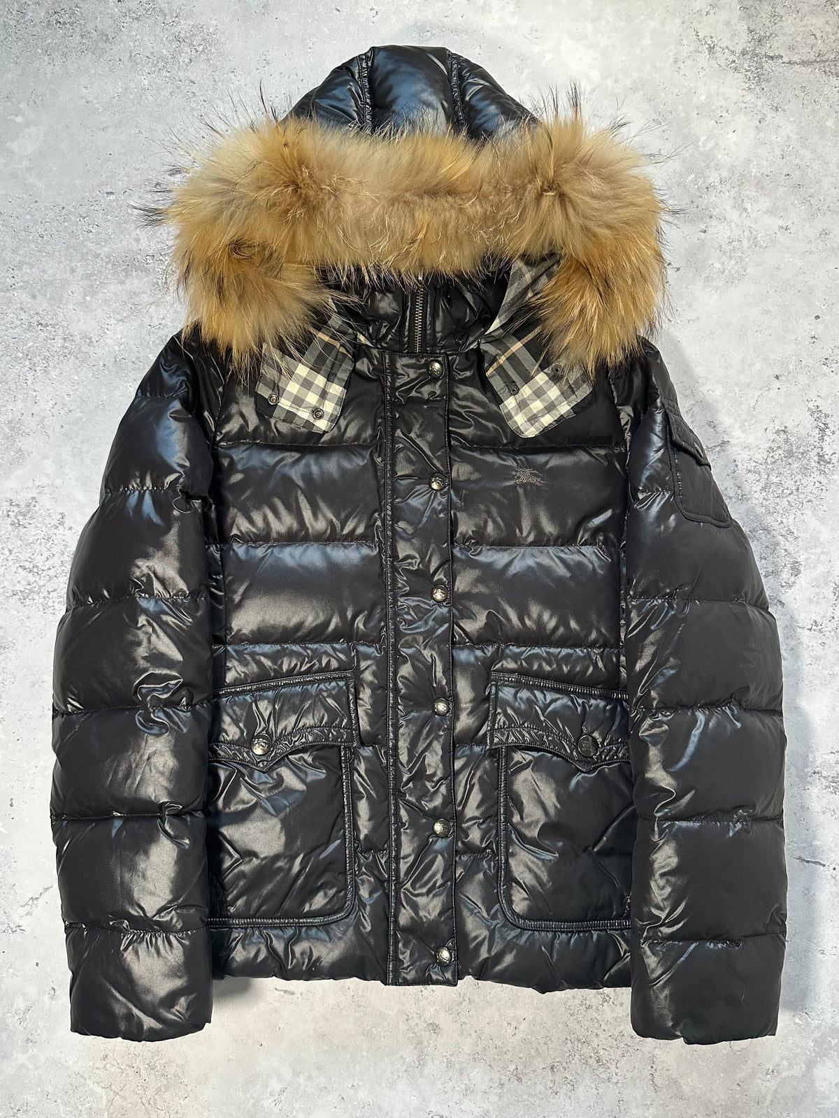 Burberry Blue Label 2009 Fur Hood Down Puffer Jacket (40, fits S-M / 8-10)