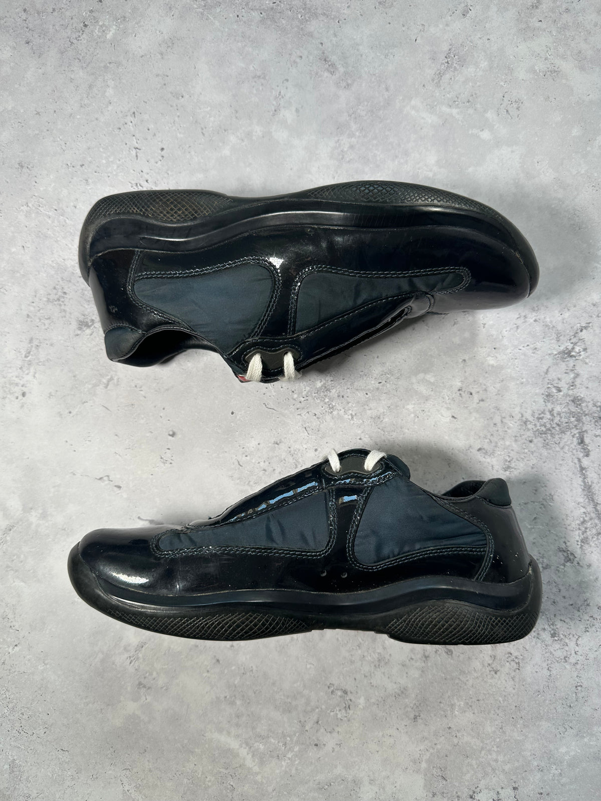 Prada Linea Rossa America’s Cup Leather Nylon Sneakers in Patent Black (UK6/EU39/ US7)