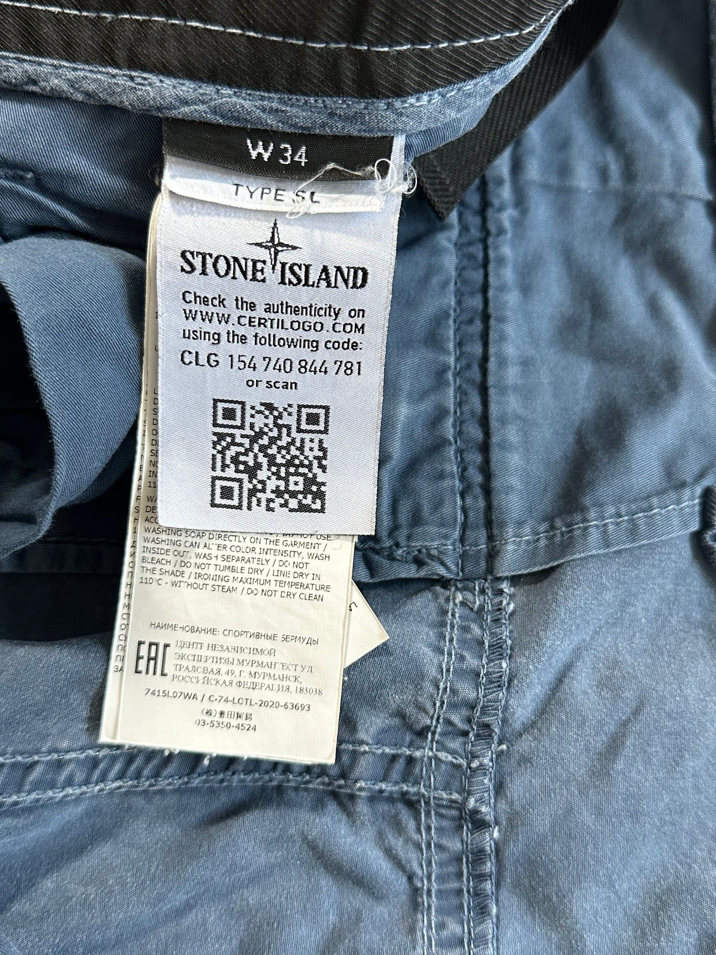 Stone Island Cargo Cotton Canvas Shorts in Blue (W34-35”)