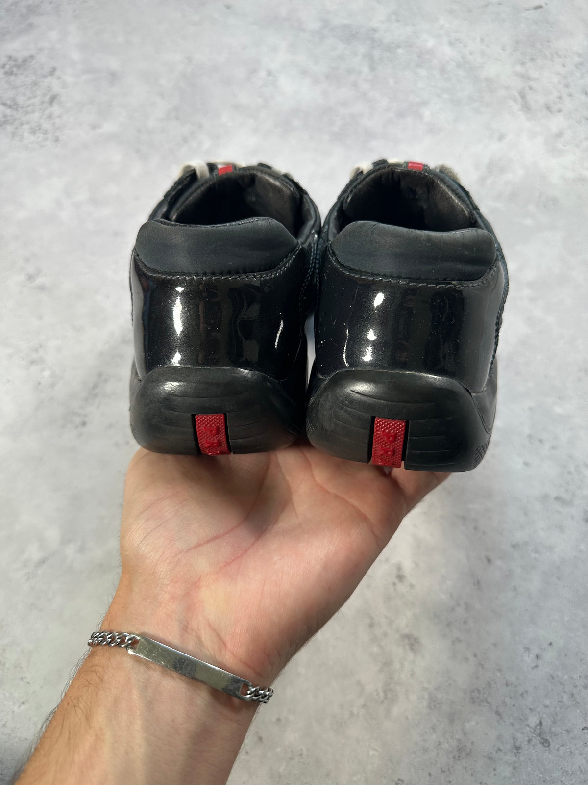 Prada Linea Rossa America’s Cup Leather Nylon Sneakers in Patent Black (UK6/EU39/ US7)